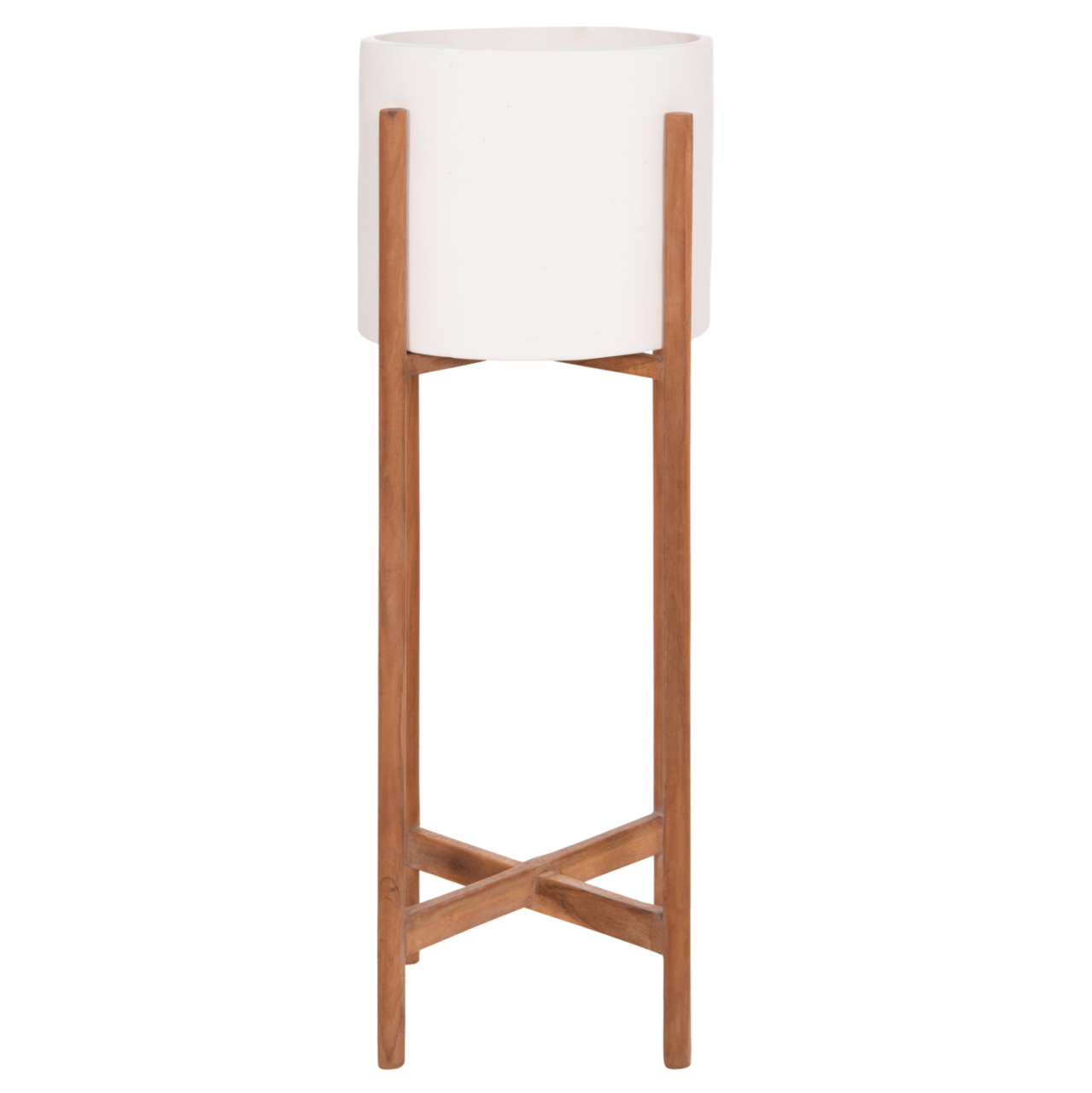 INDOOR POT RENTIL HM4684.02L FIBER CEMENT IN WHITE COLOR--TEAK BASE Φ27x66Hcm [3]