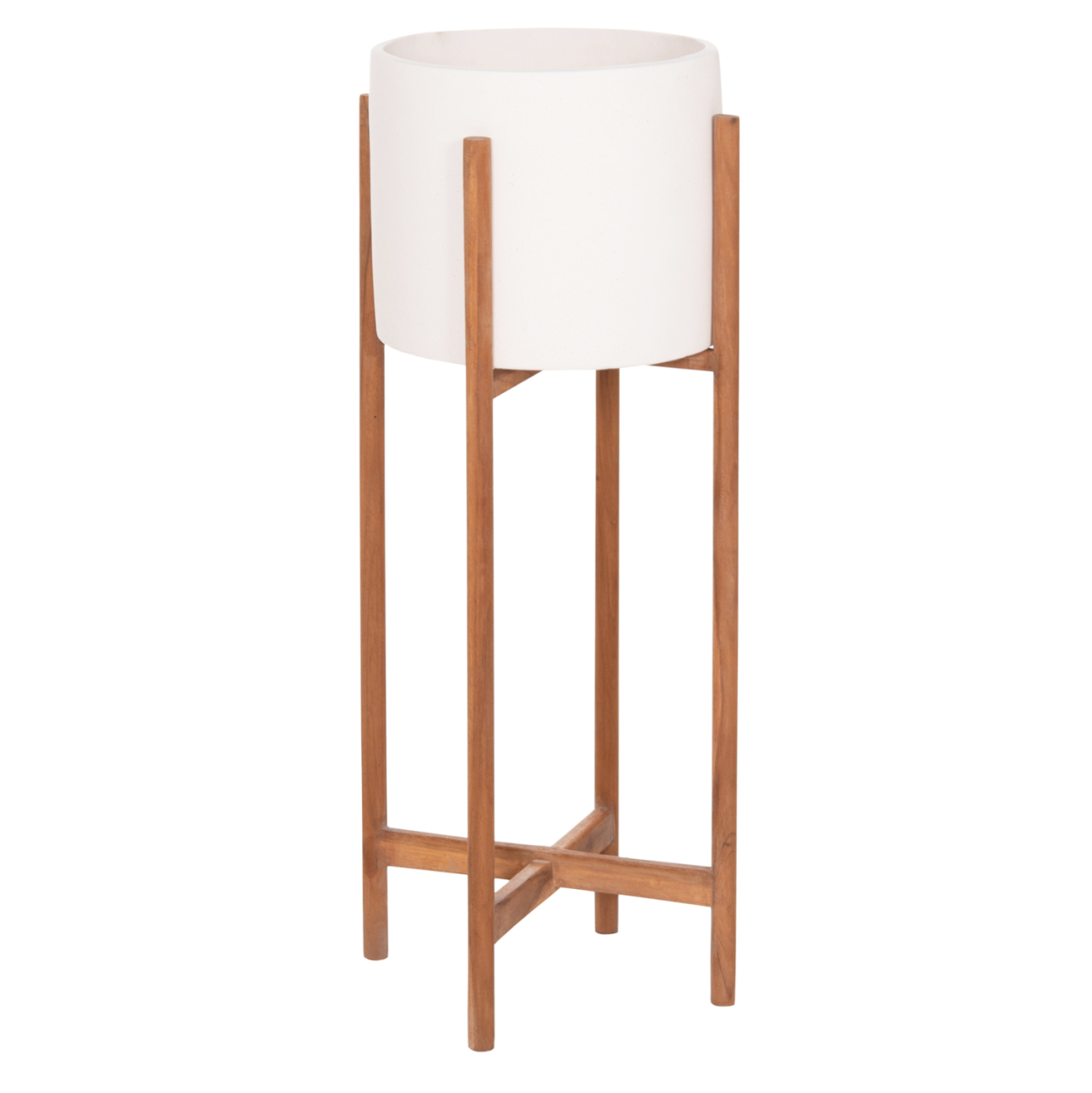 INDOOR POT RENTIL HM4684.02L FIBER CEMENT IN WHITE COLOR--TEAK BASE Φ27x66Hcm [1]