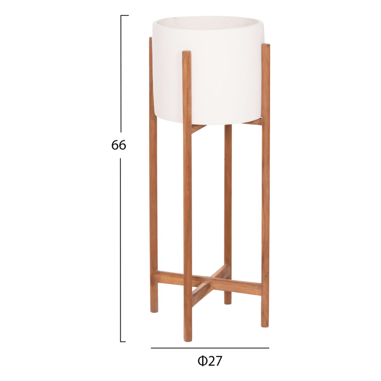 INDOOR POT RENTIL HM4684.02L FIBER CEMENT IN WHITE COLOR--TEAK BASE Φ27x66Hcm [2]