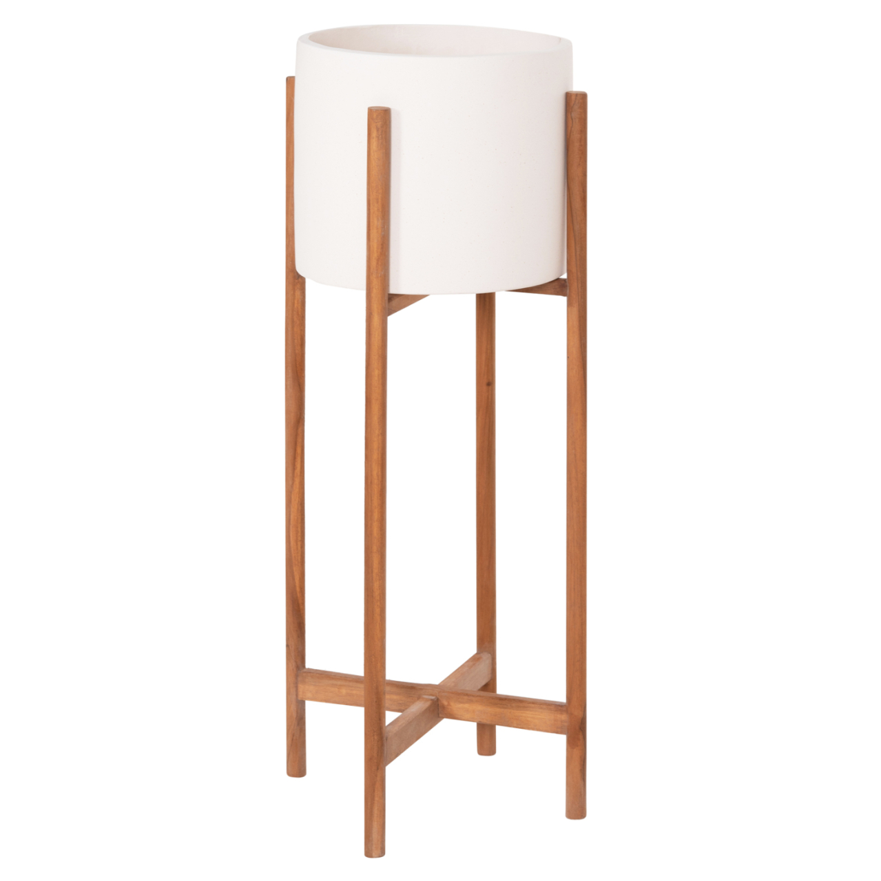 INDOOR POT RENTIL HM4684.02L FIBER CEMENT IN WHITE COLOR--TEAK BASE Φ27x66Hcm [7]