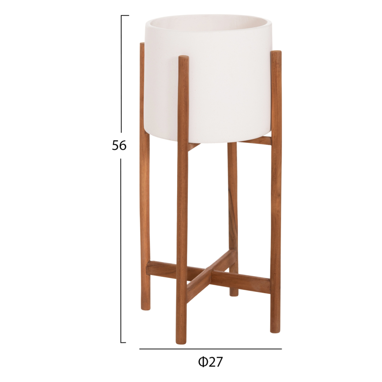 INDOOR POT RENTIL HM4684.02S FIBER CEMENT IN WHITE COLOR--TEAK BASE Φ27x56Hcm [2]