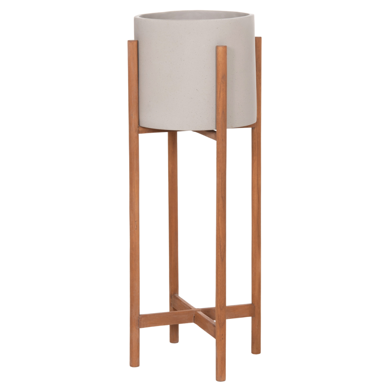 INDOOR POT RENTIL HM4684.03L FIBER CEMENT IN GREY COLOR--TEAK BASE Φ27x66Hcm [7]