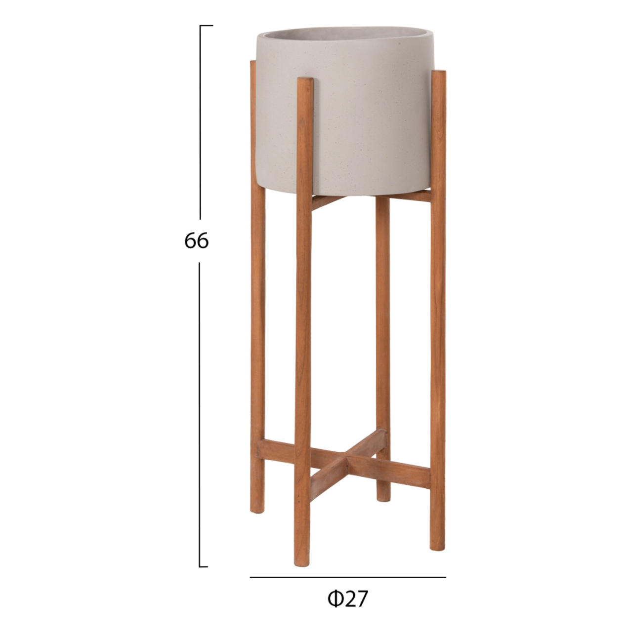 INDOOR POT RENTIL HM4684.03L FIBER CEMENT IN GREY COLOR--TEAK BASE Φ27x66Hcm [2]