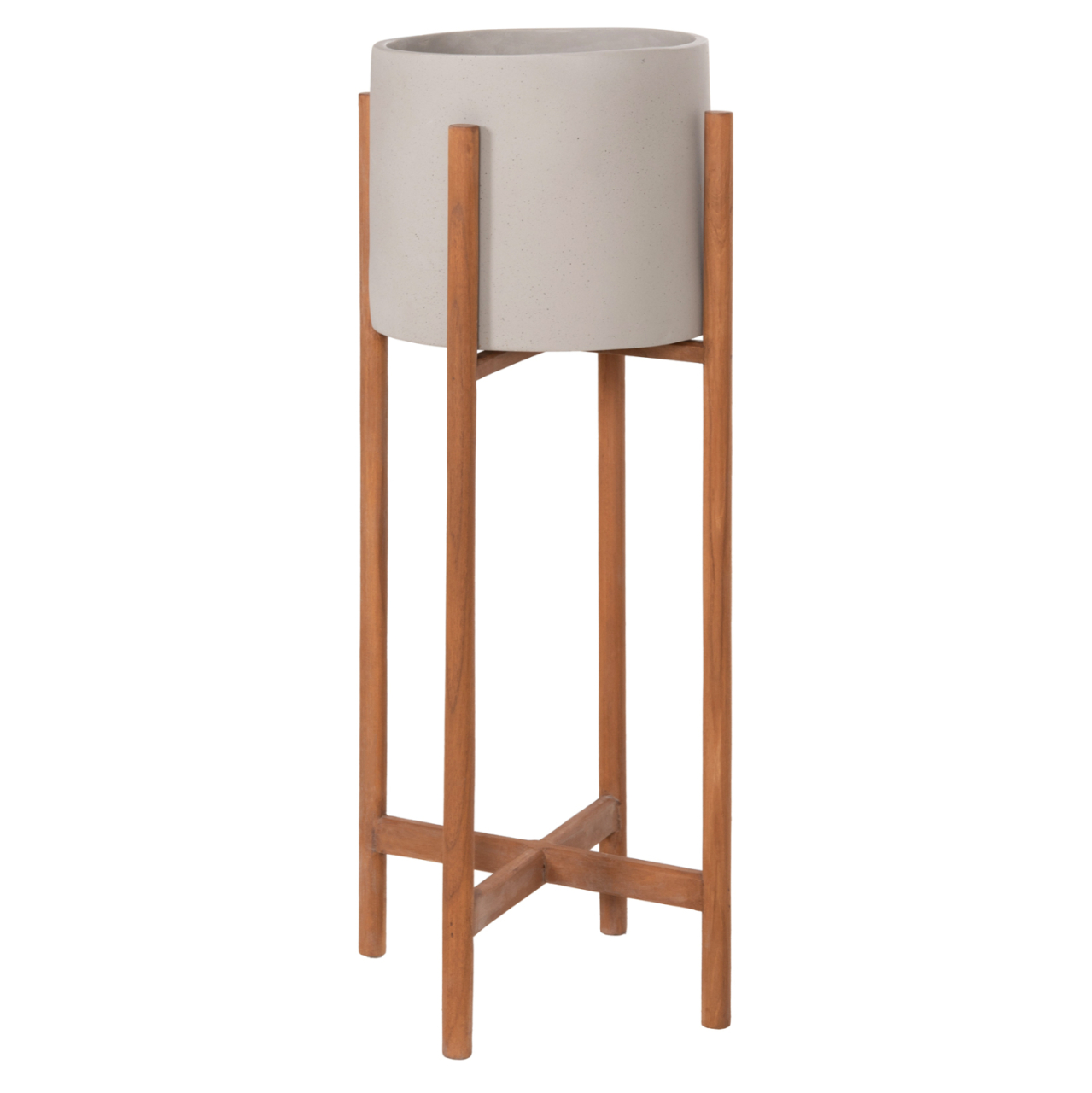 INDOOR POT RENTIL HM4684.03L FIBER CEMENT IN GREY COLOR--TEAK BASE Φ27x66Hcm [1]