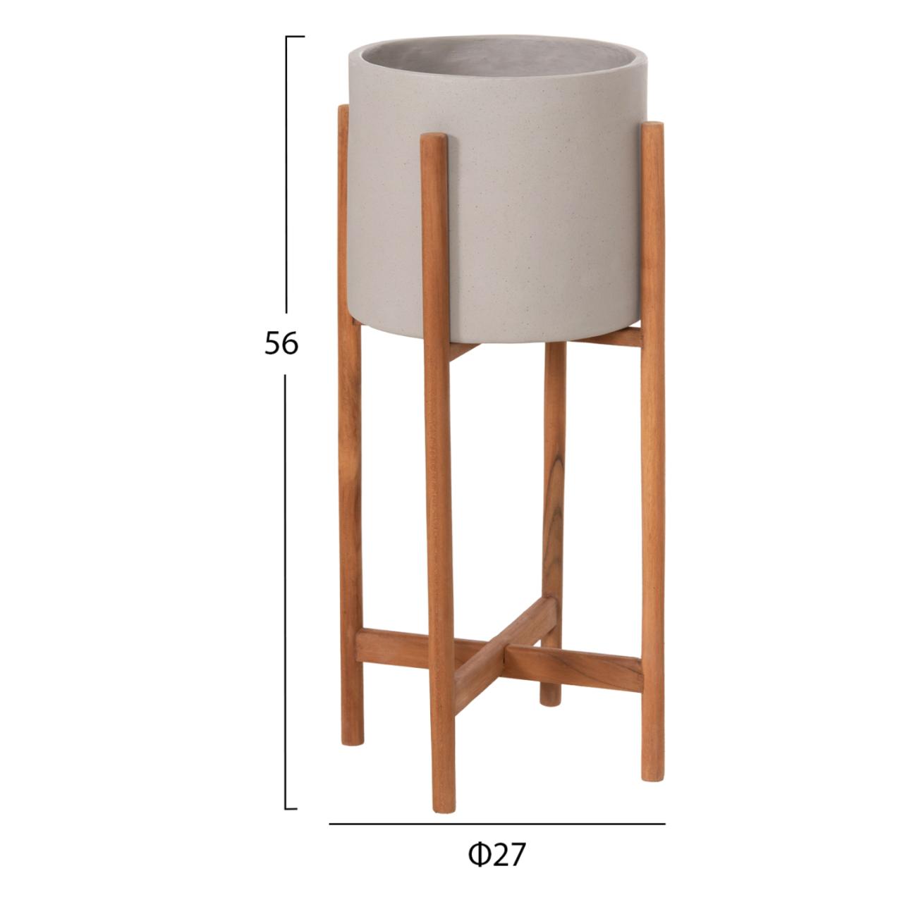 INDOOR POT RENTIL HM4684.03S FIBER CEMENT IN GREY COLOR--TEAK BASE Φ27x56Hcm [2]