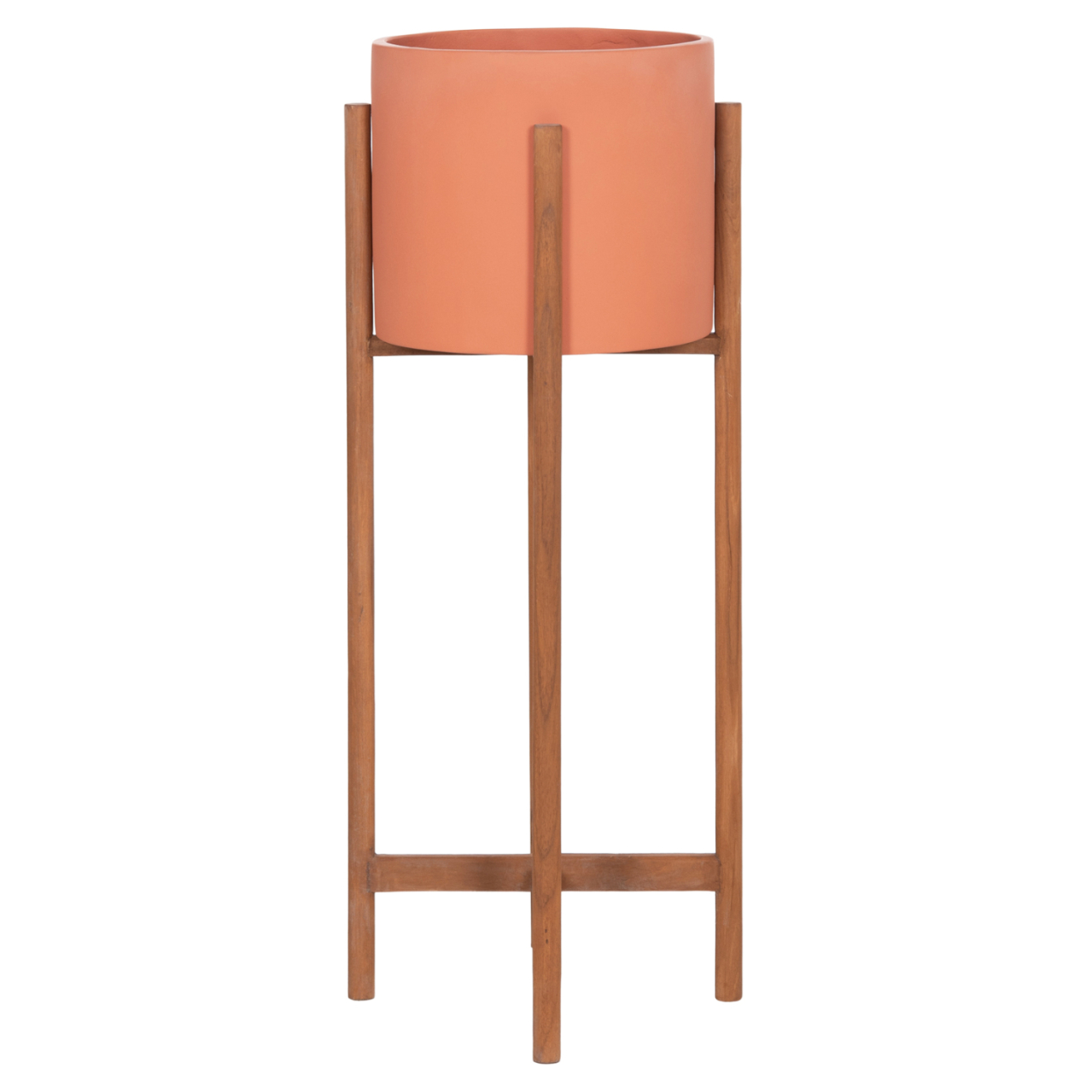 INDOOR POT RENTIL HM4684.08L FIBER CEMENT IN TERRACOTTA COLOR--TEAK BASE Φ27x66Hcm [6]