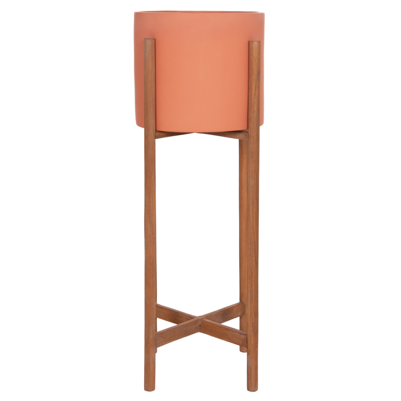 INDOOR POT RENTIL HM4684.08L FIBER CEMENT IN TERRACOTTA COLOR--TEAK BASE Φ27x66Hcm [3]