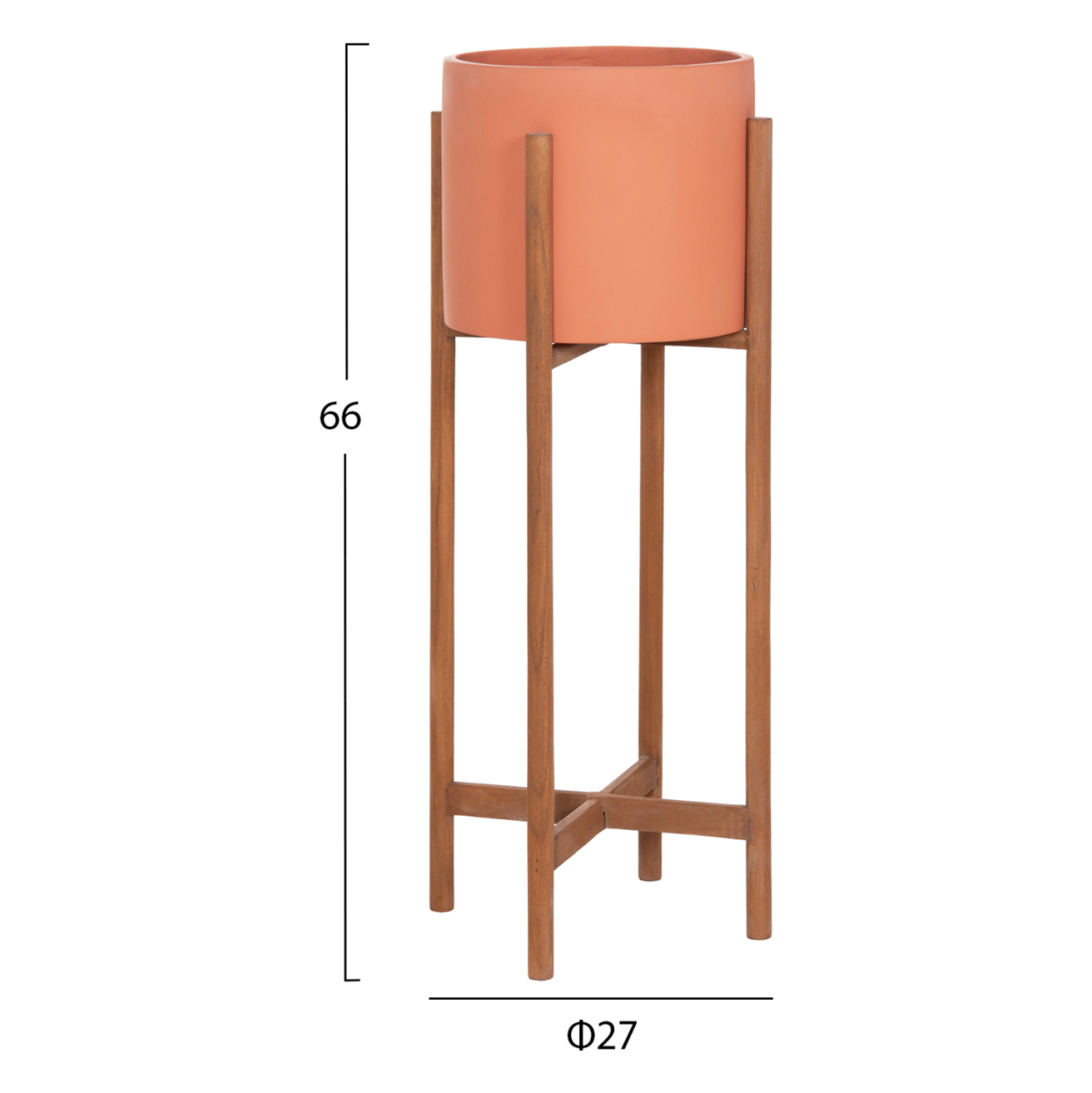 INDOOR POT RENTIL HM4684.08L FIBER CEMENT IN TERRACOTTA COLOR--TEAK BASE Φ27x66Hcm [2]