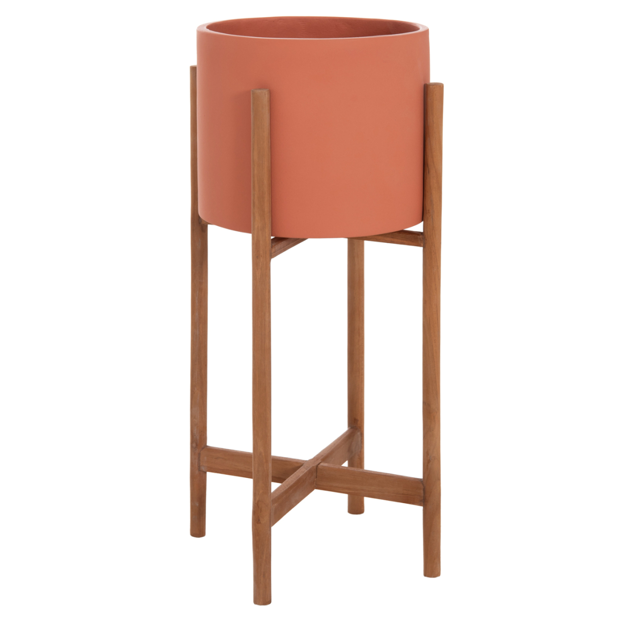 INDOOR POT RENTIL HM4684.08S FIBER CEMENT IN TERRACOTTA COLOR--TEAK BASE Φ27x56Hcm [1]