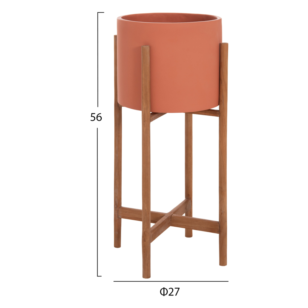 INDOOR POT RENTIL HM4684.08S FIBER CEMENT IN TERRACOTTA COLOR--TEAK BASE Φ27x56Hcm [2]