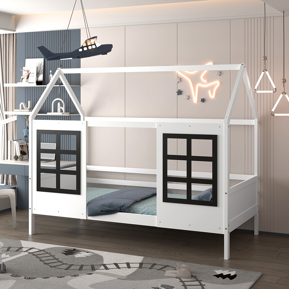 KID'S BED t.MONTESSORI DOMER HM742.01 PINE WOOD IN WHITE--MATTRESS 90x190cm. [5]