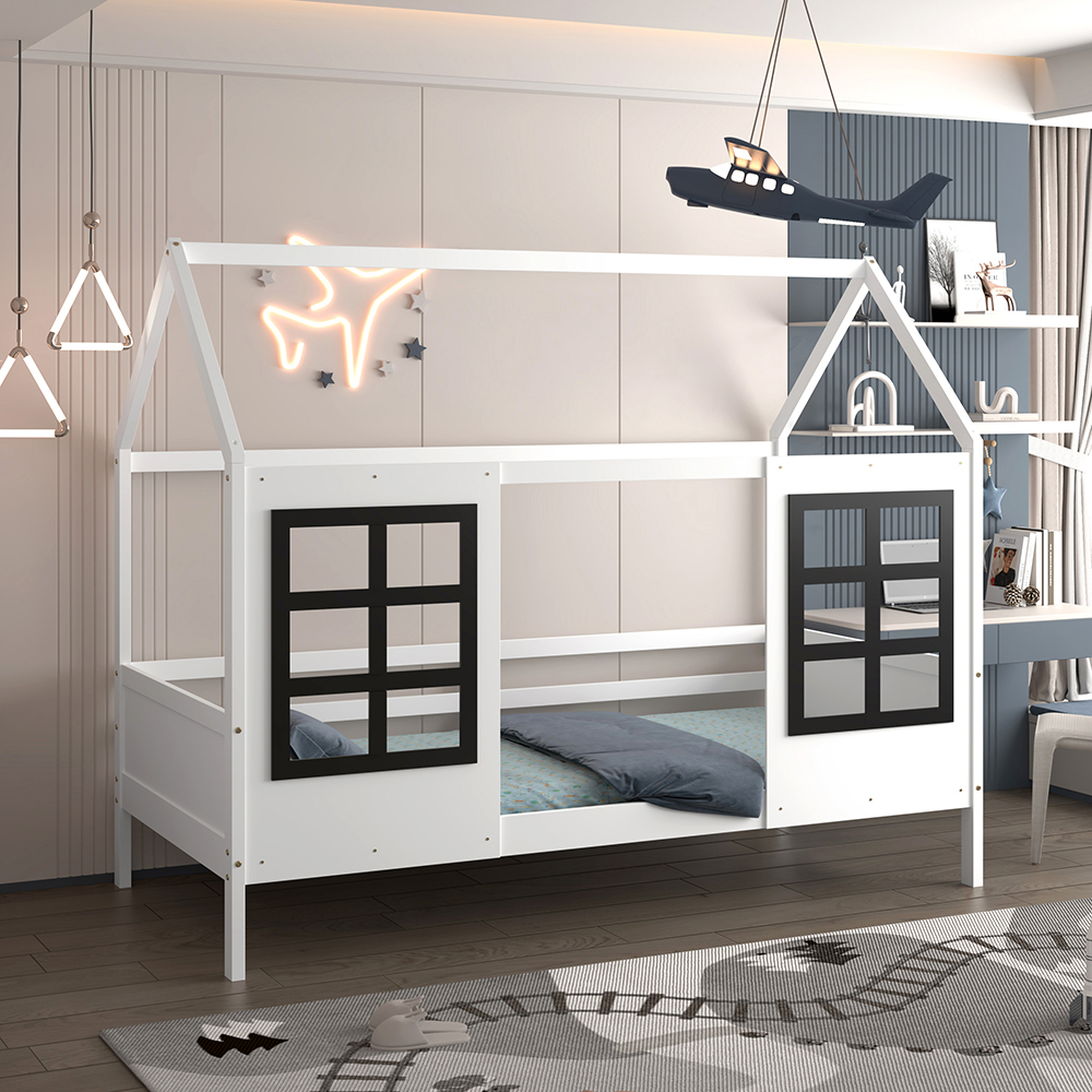 KID'S BED t.MONTESSORI DOMER HM742.01 PINE WOOD IN WHITE--MATTRESS 90x190cm. [2]