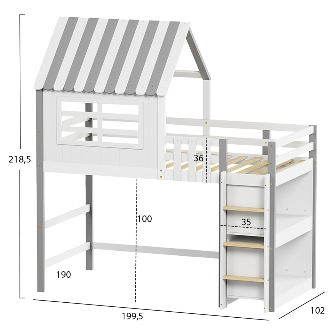 KID'S BED t.MONTESSORI WITH SHELVES HOMI HM712 PINE WOOD IN WHITE-GREY FOR MATTRERSS 90x190cm. [2]