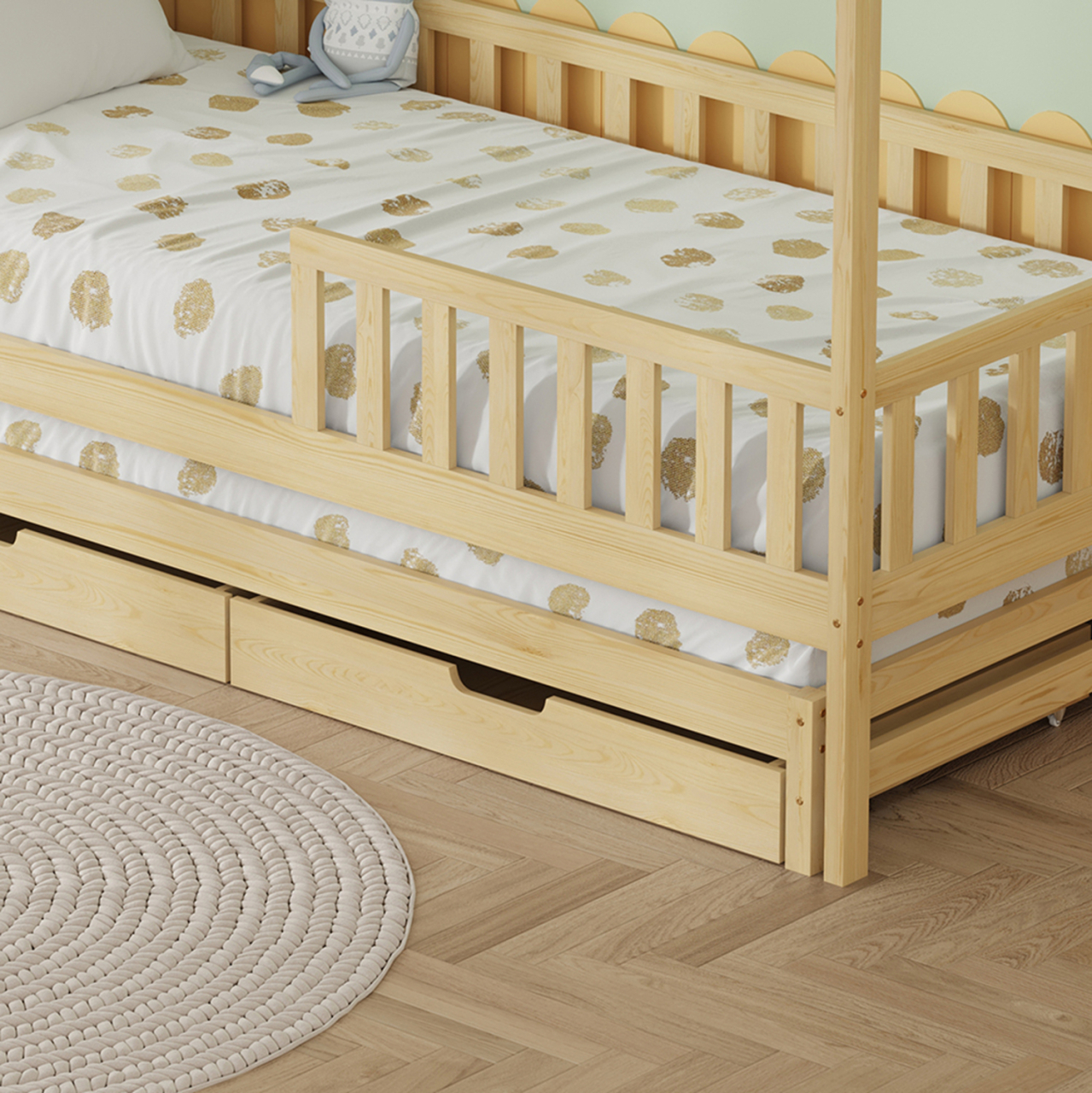 KID'S BED WITH RETRACTABLE SECOND BED and DRAWERS PHYLLIS HM723.01 PINE WOOD IN NATURAL 206x97x166Hcm. [7]