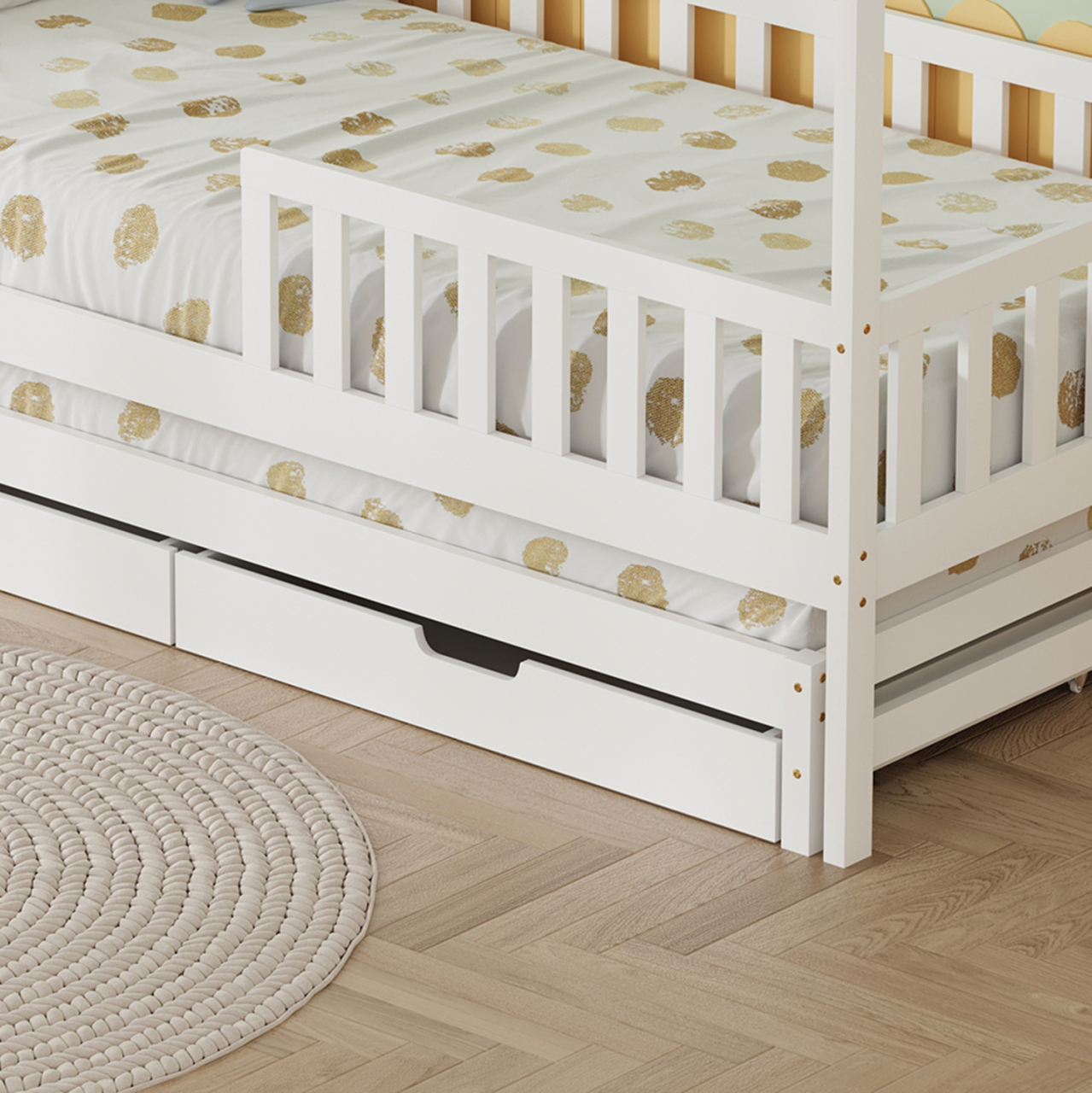 KID'S BED WITH RETRACTABLE SECOND BED and DRAWERS PHYLLIS HM723.03 PINE WOOD IN WHITE 206x97x166Hcm. [7]