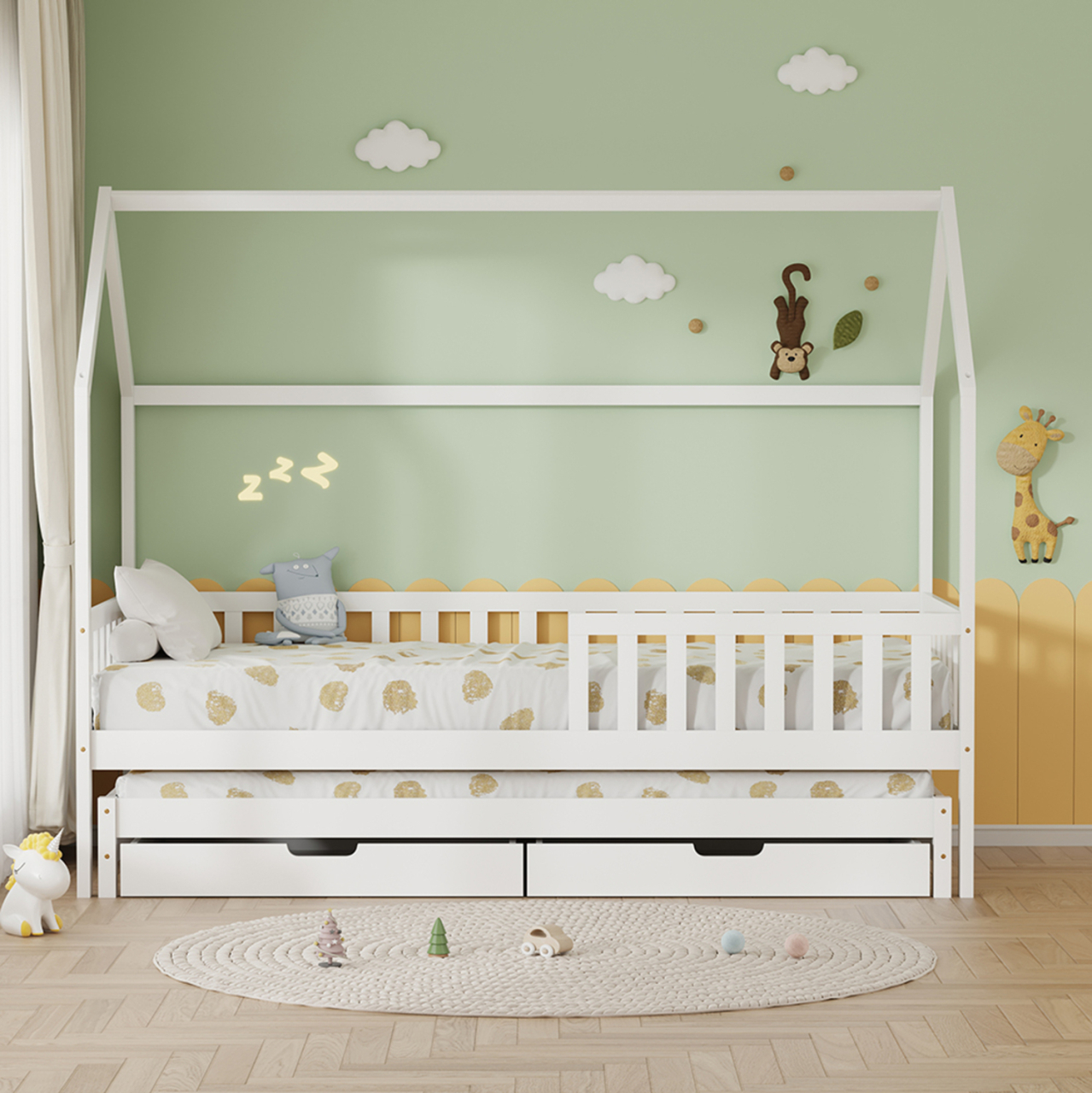 KID'S BED WITH RETRACTABLE SECOND BED and DRAWERS PHYLLIS HM723.03 PINE WOOD IN WHITE 206x97x166Hcm. [4]