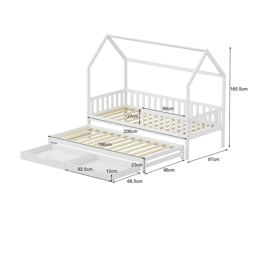 KID'S BED WITH RETRACTABLE SECOND BED and DRAWERS PHYLLIS HM723.03 PINE WOOD IN WHITE 206x97x166Hcm. [3]