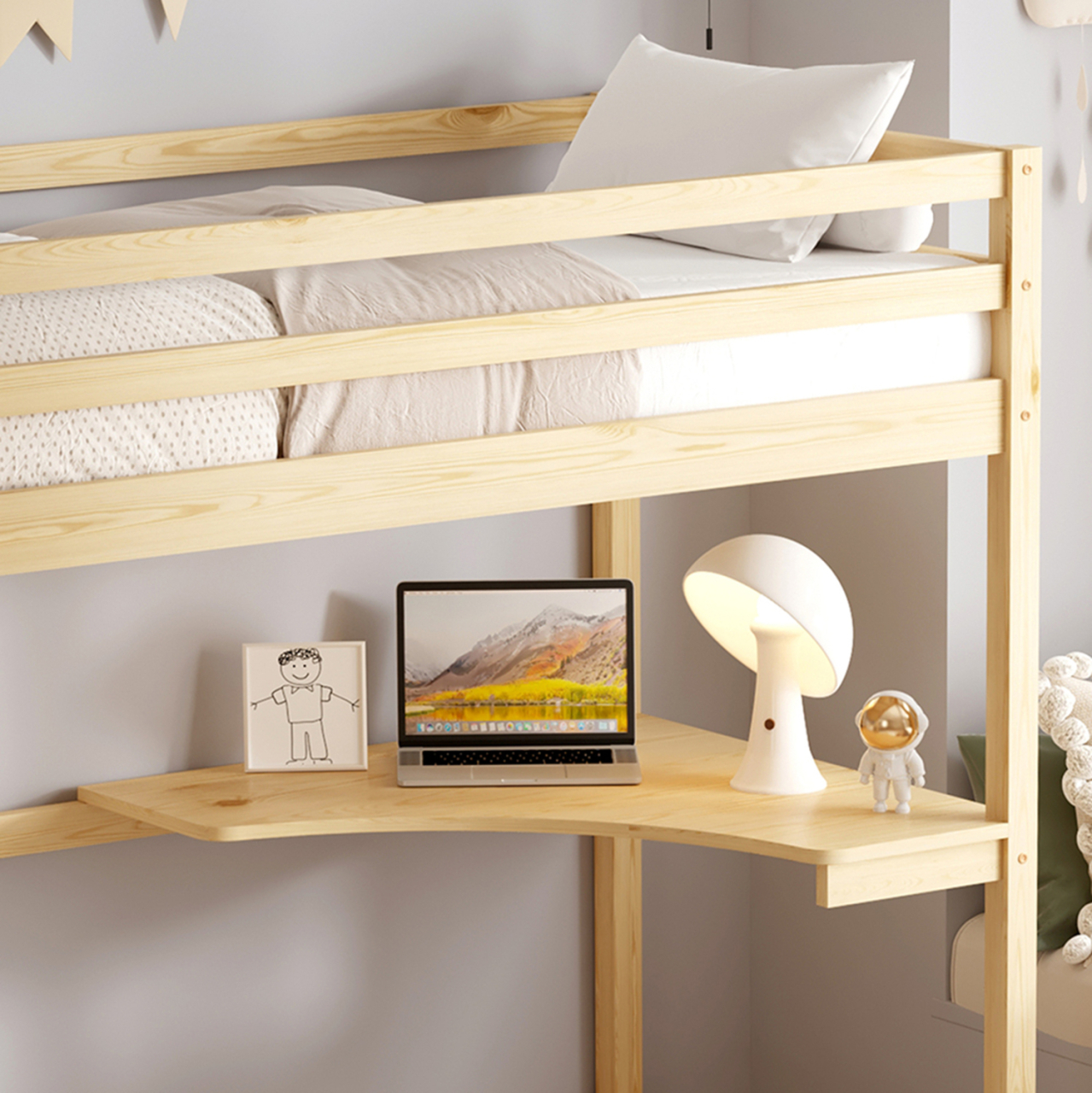 KID'S BUNK BED WITH DESK AKRON HM702.01 PINE WOOD IN NATURAL FOR MATTRESS 90x190cm. [4]