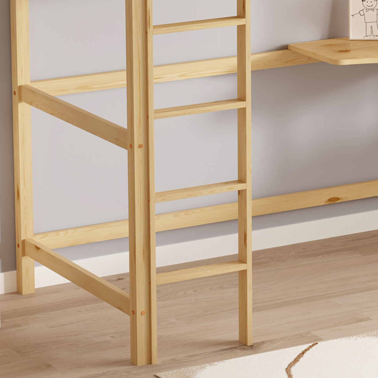 KID'S BUNK BED WITH DESK AKRON HM702.01 PINE WOOD IN NATURAL FOR MATTRESS 90x190cm. [5]