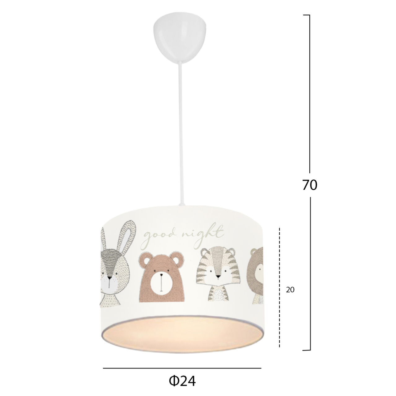 KID'S ROOM CEILING PENDANT LAMP FB97576.01 CYLINDRICAL CAP FABRIC WHITE WITH CUTE ANIMAL FIGURES Φ24x70cm [2]