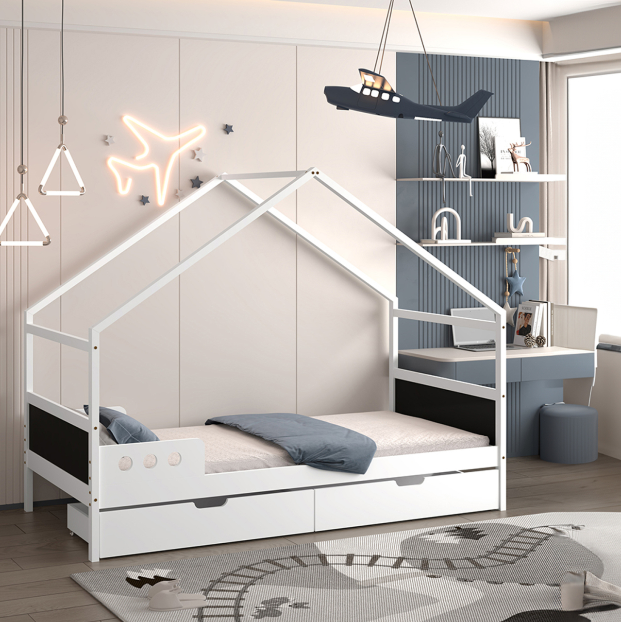 KIDS' BED WITH DRAWERS FB9741.01 t.MONTESSORI--PINE WOOD IN WHITE FOR MATTRESS 190x90cm [2]