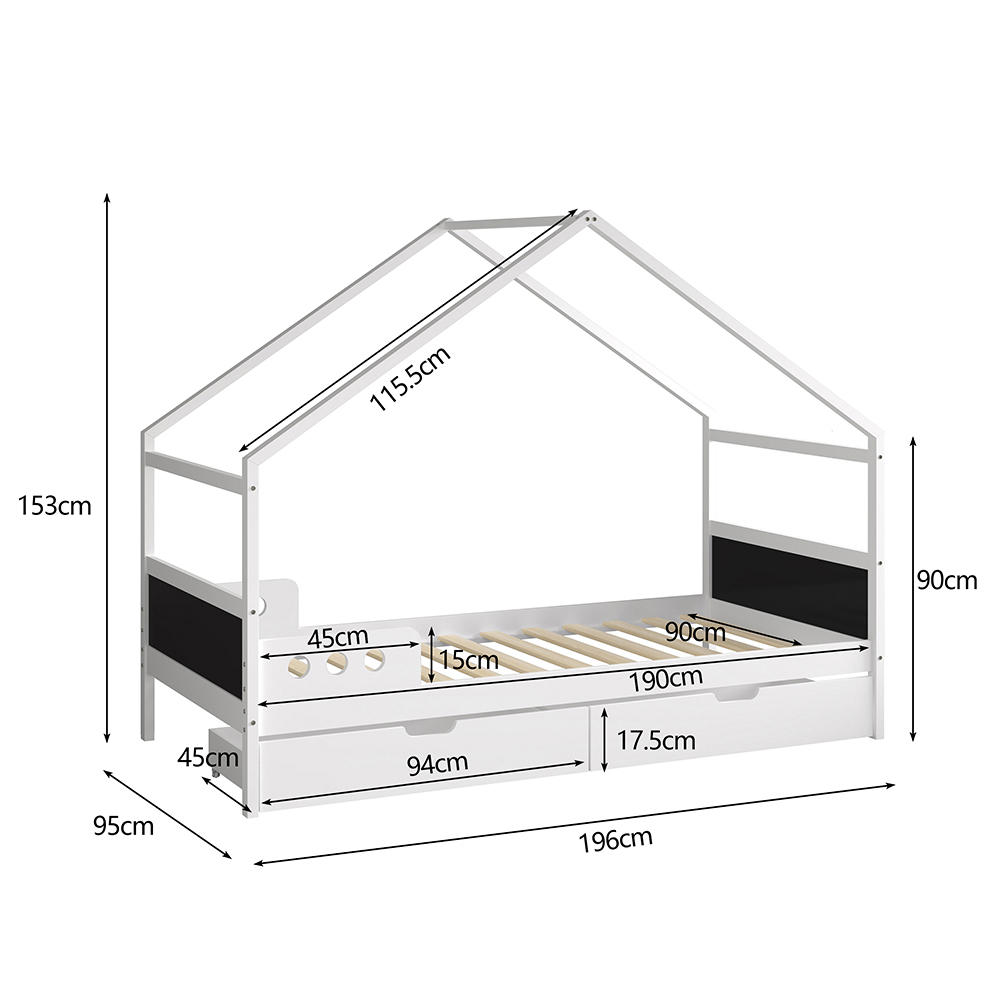 KIDS' BED WITH DRAWERS FB9741.01 t.MONTESSORI--PINE WOOD IN WHITE FOR MATTRESS 190x90cm [3]