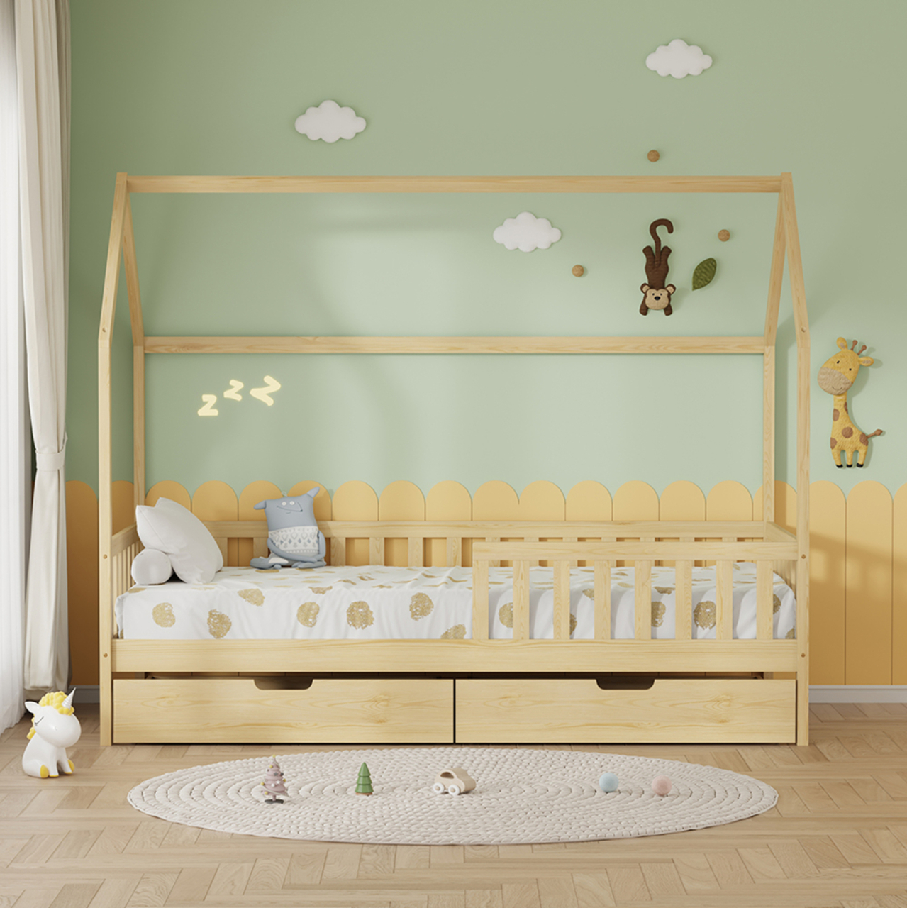 KIDS' BED WITH DRAWERS PHYLLIS HM724.01 PINE WOOD IN NATURAL 196x97x161Hcm. [5]
