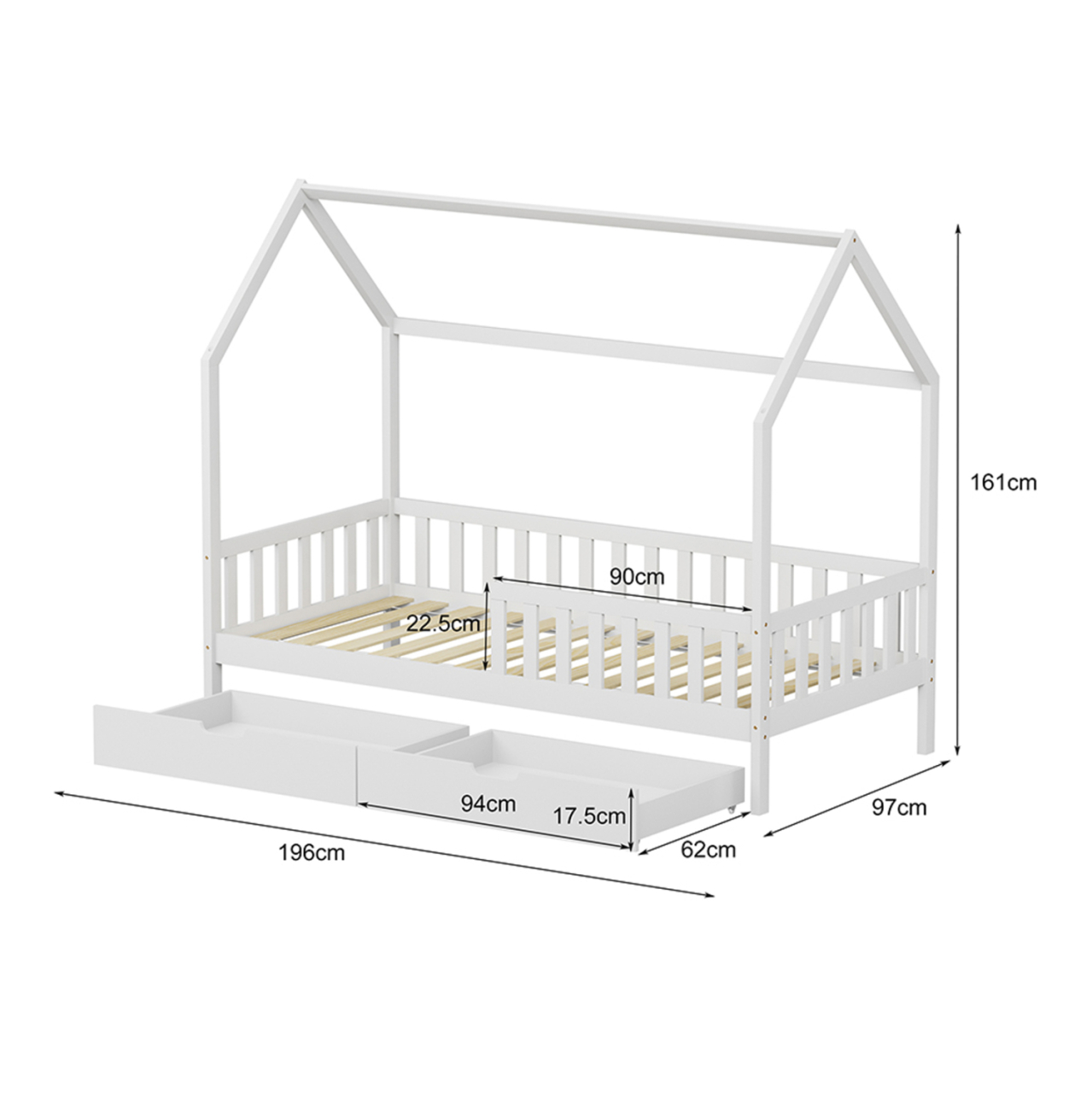 KIDS' BED WITH DRAWERS PHYLLIS HM724.03 PINE WOOD IN WHITE 196x97x161Hcm. [3]