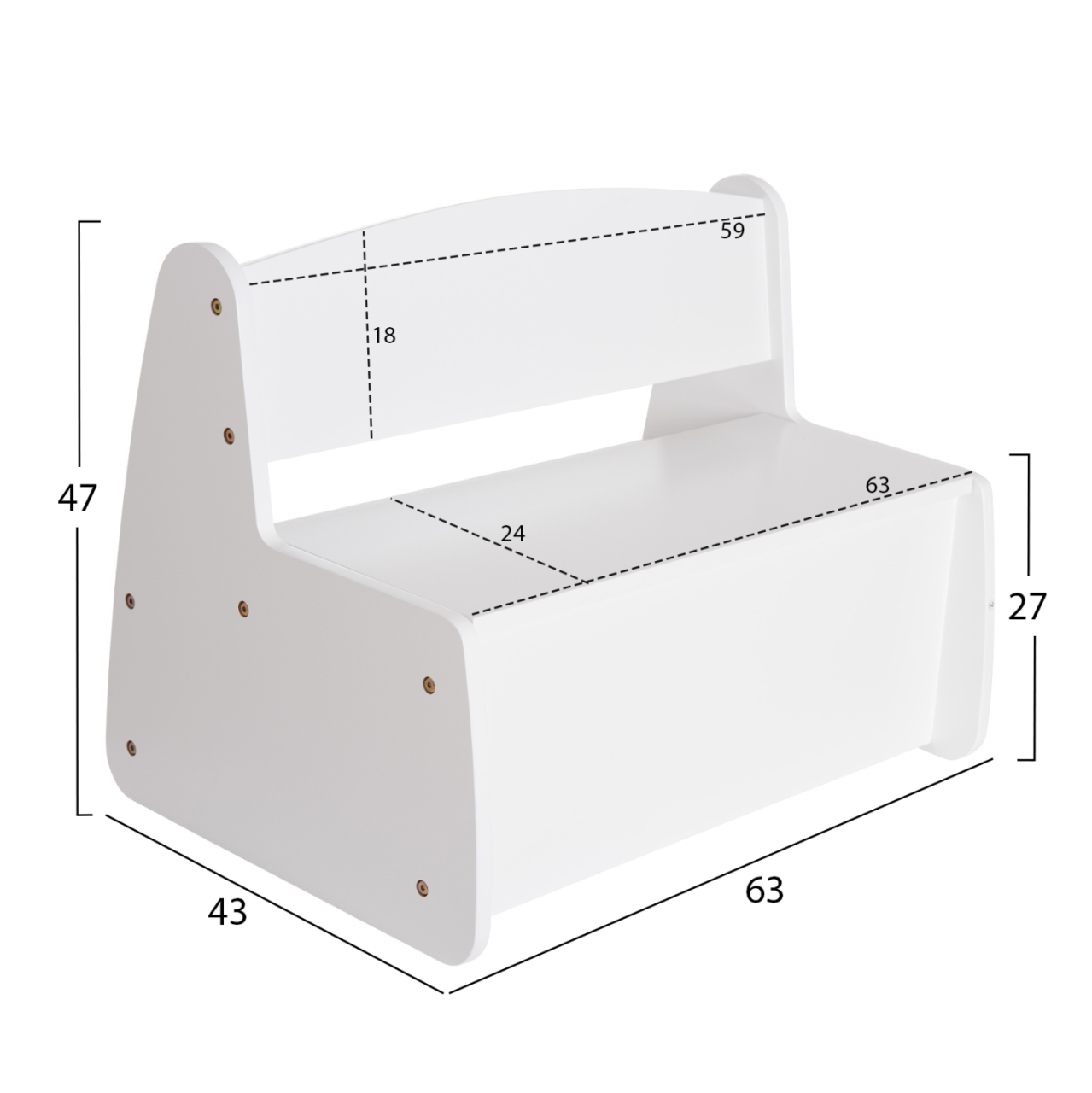KIDS' BENCH WITH STORAGE RICKI HM18342.03 MDF and PLYWOOD IN WHITE 63x43x47Hcm. [2]