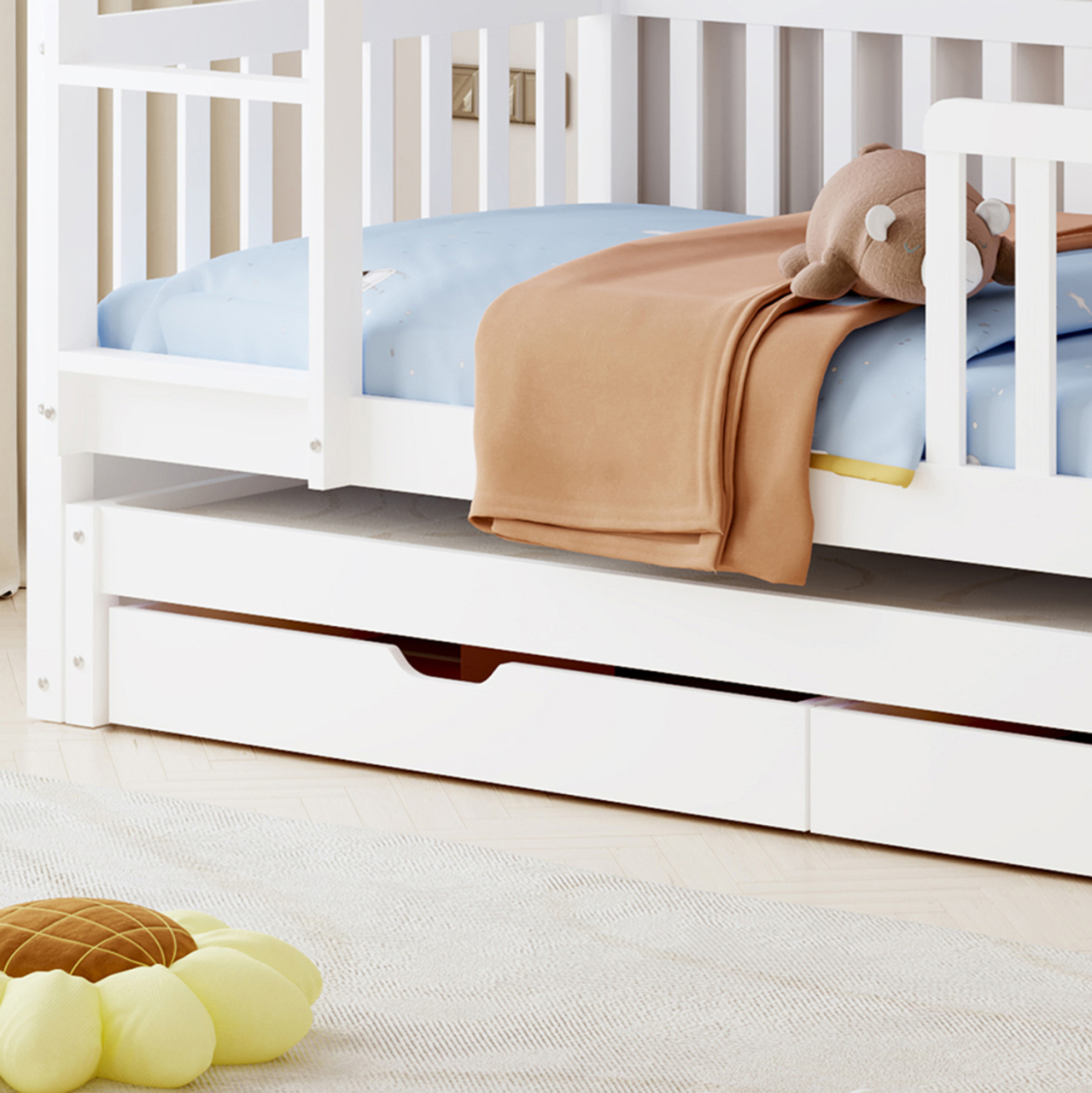 KIDS' BUNK BED WITH MATTRESSES and DRAWERS TRIPLON HM10996 PINE WOOD IN WHITE 207x97x168Hcm. [8]
