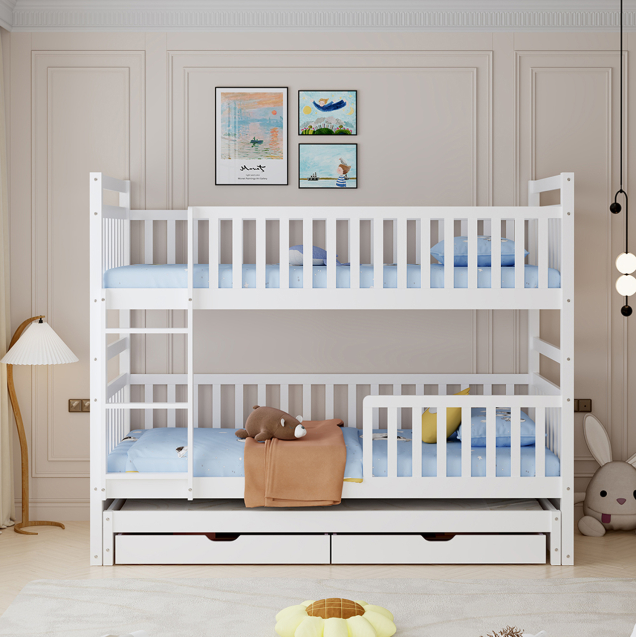 KIDS' BUNK BED WITH MATTRESSES and DRAWERS TRIPLON HM10996 PINE WOOD IN WHITE 207x97x168Hcm. [6]