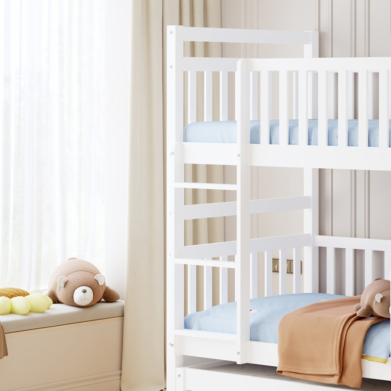 KIDS' BUNK BED WITH MATTRESSES and DRAWERS TRIPLON HM10996 PINE WOOD IN WHITE 207x97x168Hcm. [7]
