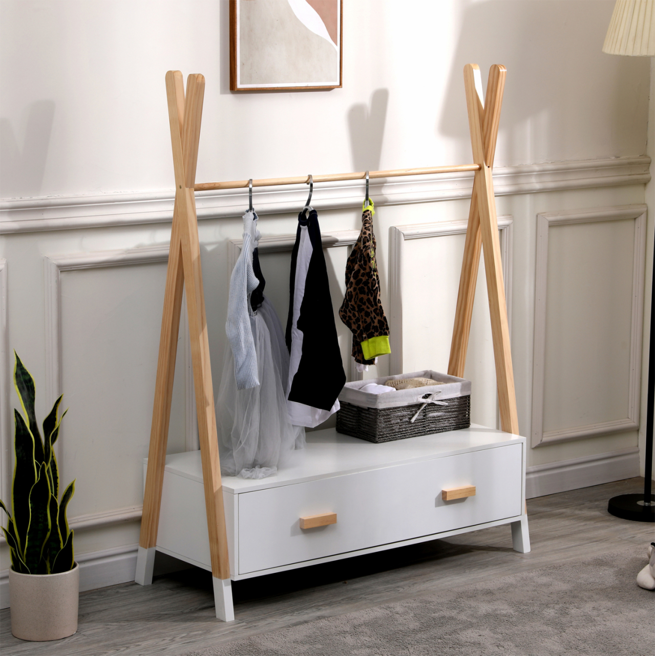 KIDS' CLOTHES HANGER WITH DRAWERS PASCHAL HM2491.03 MELAMINE-PINE WOOD 80x40x130Hcm. [2]