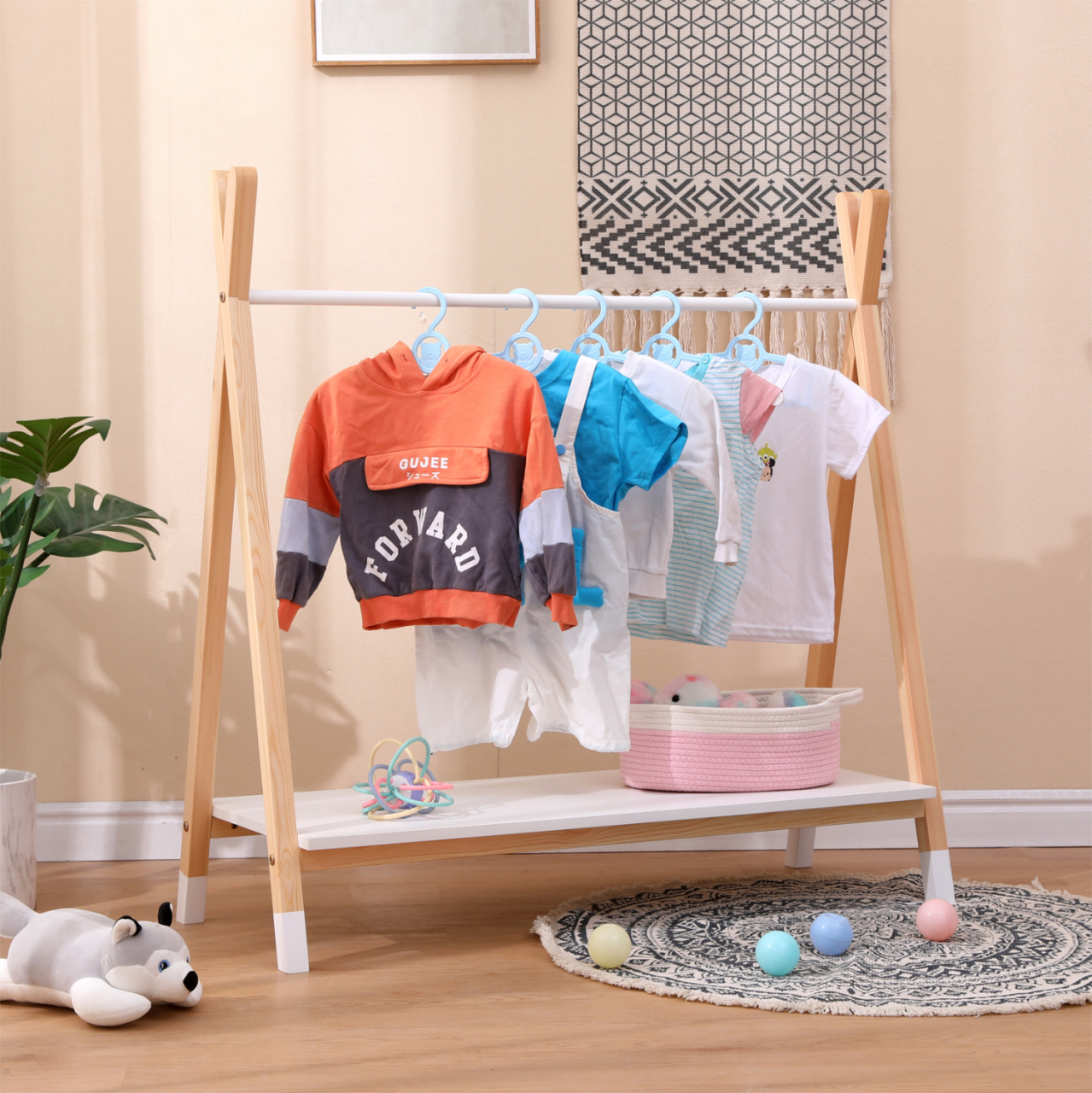 KIDS' CLOTHES HANGER WITH SHELF PASCHAL HM2490.03 MELAMINE-PINE WOOD 100x40x100Hcm. [2]
