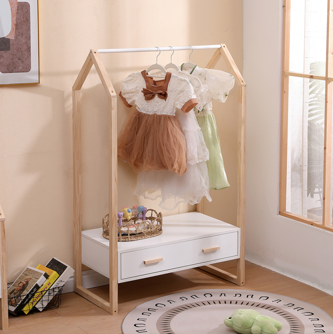 KIDS' HANGER WITH DRAWER PEPE HM2492.03 MELAMINE-PINE WOOD 80x40x125Hcm. [2]