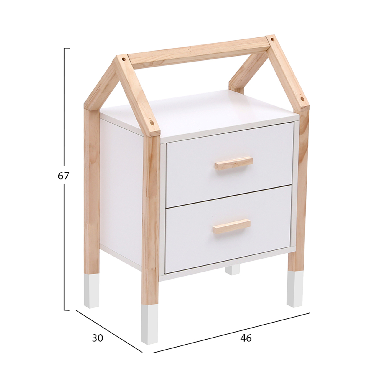 KIDS' NIGHTSTAND PEPE HM2489.03 WHITE MELAMINE-PINE WOOD IN NATURAL COLOR 46x30x67Hcm. [3]