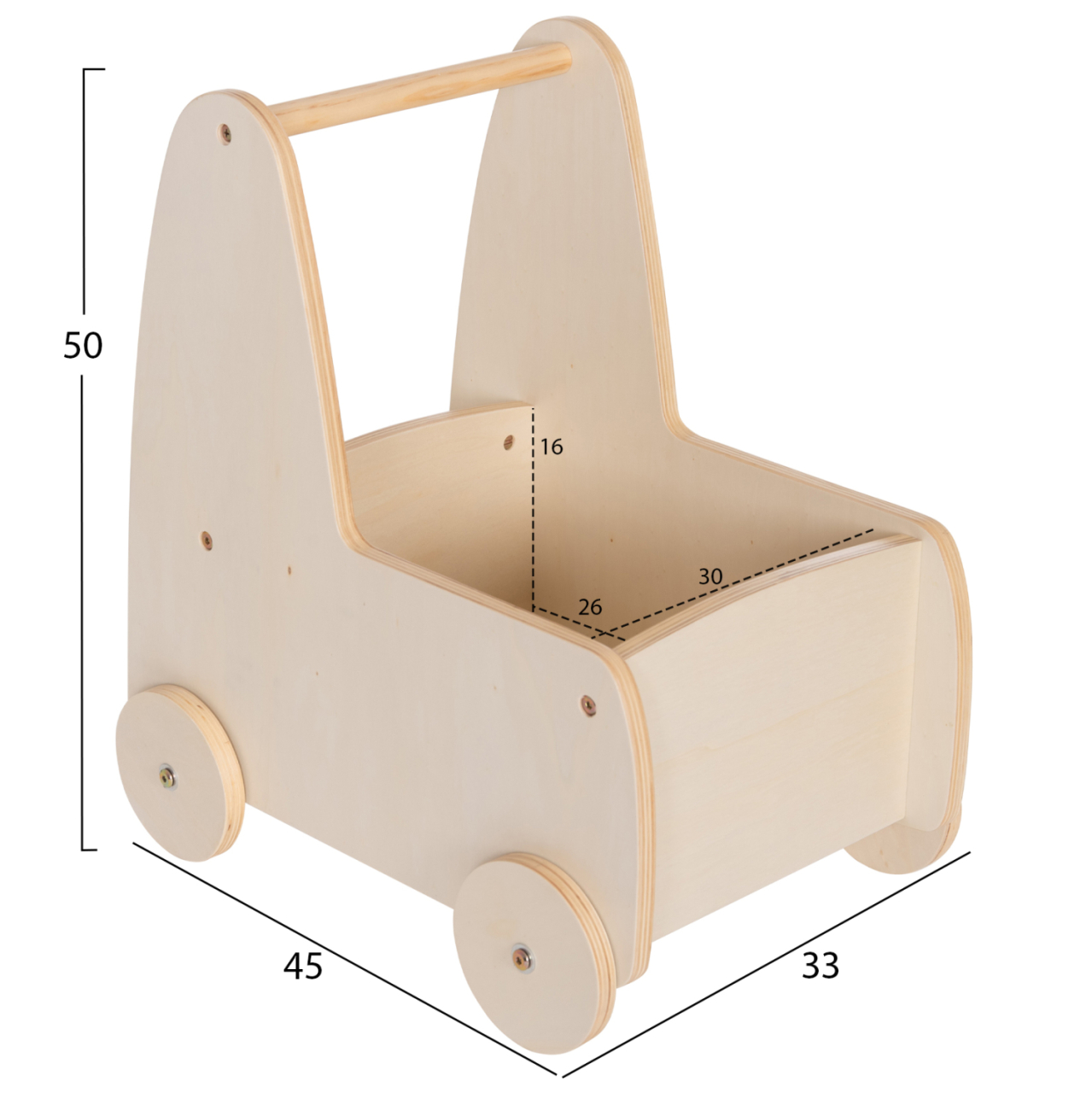 KIDS' STROLLER/CART RICKI HM18341.01 MDF and PLYWOOD IN NATURAL 33x45x50Hcm. [2]