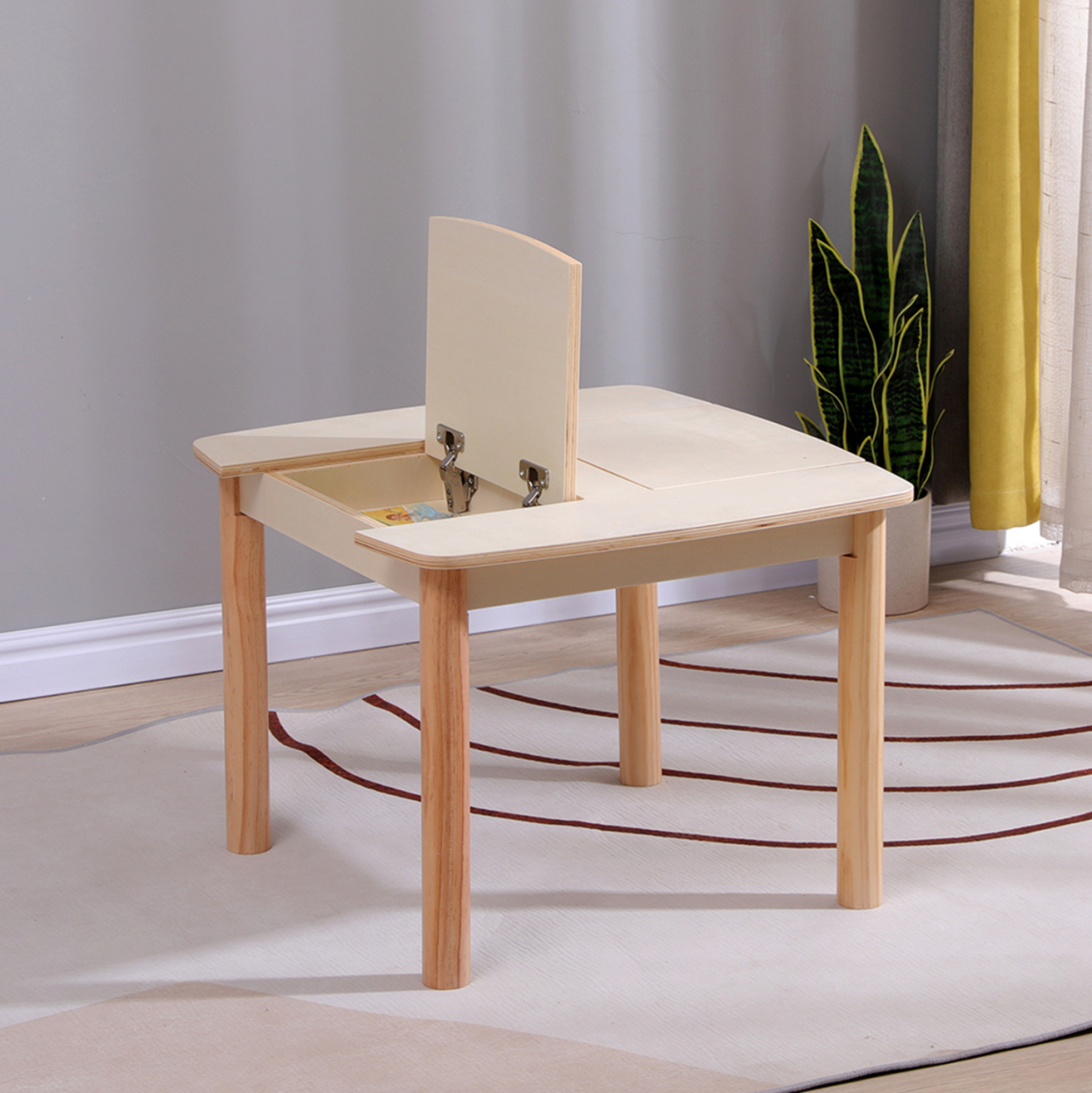 KIDS' TABLE WITH STORAGE SPACE RICKI HM18339.01 MDF and BIRCH WOOD IN NATURAL 65x65x47Hcm. [4]