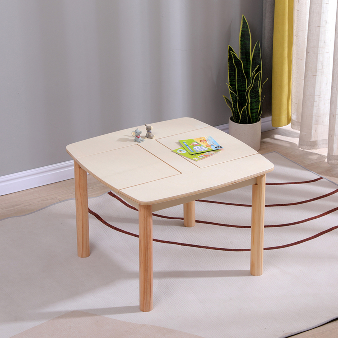 KIDS' TABLE WITH STORAGE SPACE RICKI HM18339.01 MDF and BIRCH WOOD IN NATURAL 65x65x47Hcm. [2]
