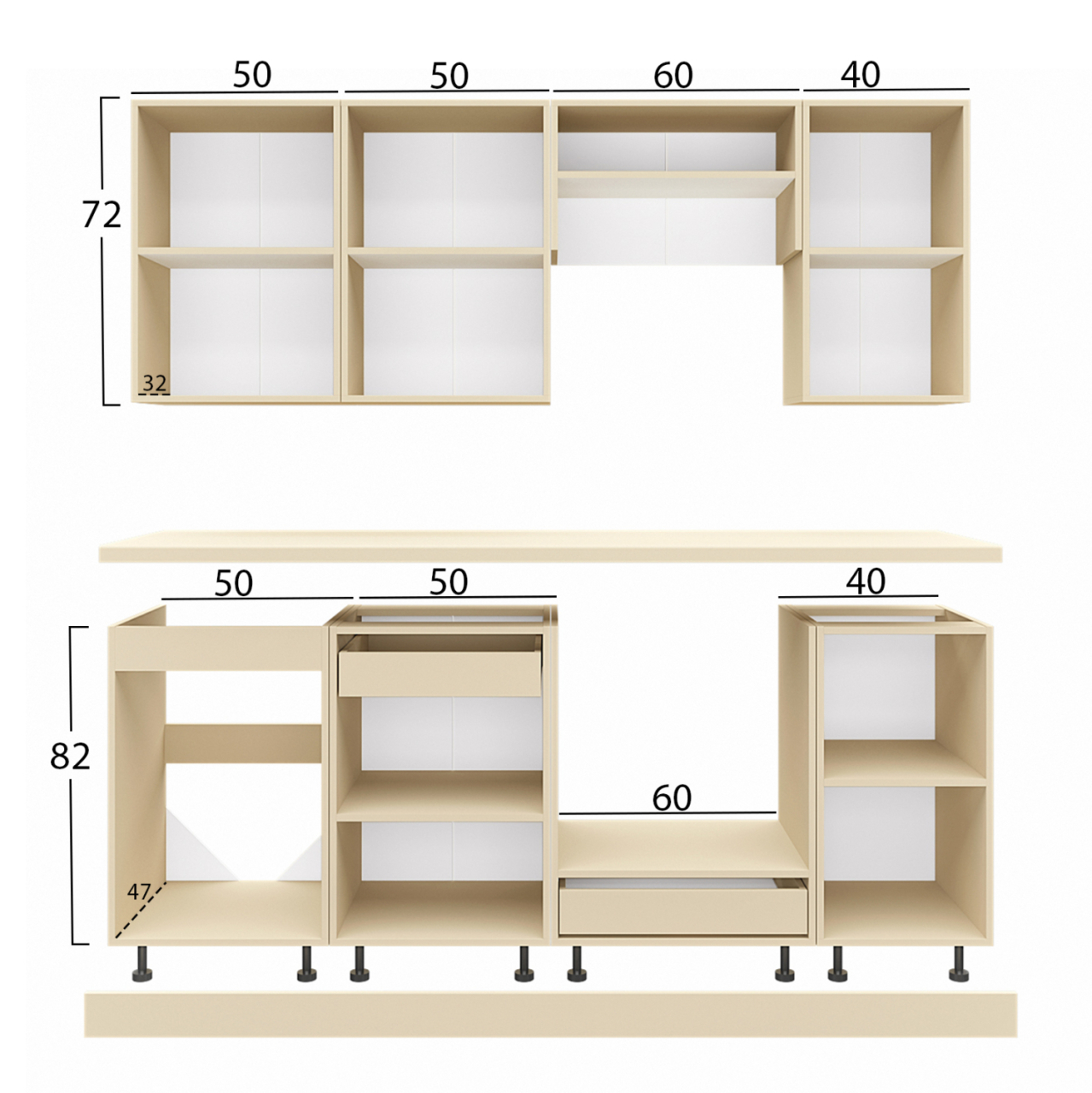 KITCHEN COMBO MELAMINE ANTHRACITE AND BEIGE MARBLE LOOK TOP 200x47x84,8Hcm.HM2470.01 [2]
