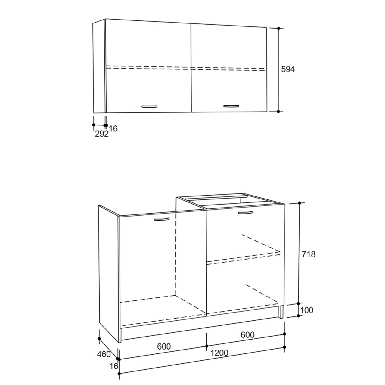 KITCHEN COMPOSITION BLAINE HM2439.10 GREY MELAMINE WITH WHITE COUNTERTOP 120x46-29,2cm. [2]