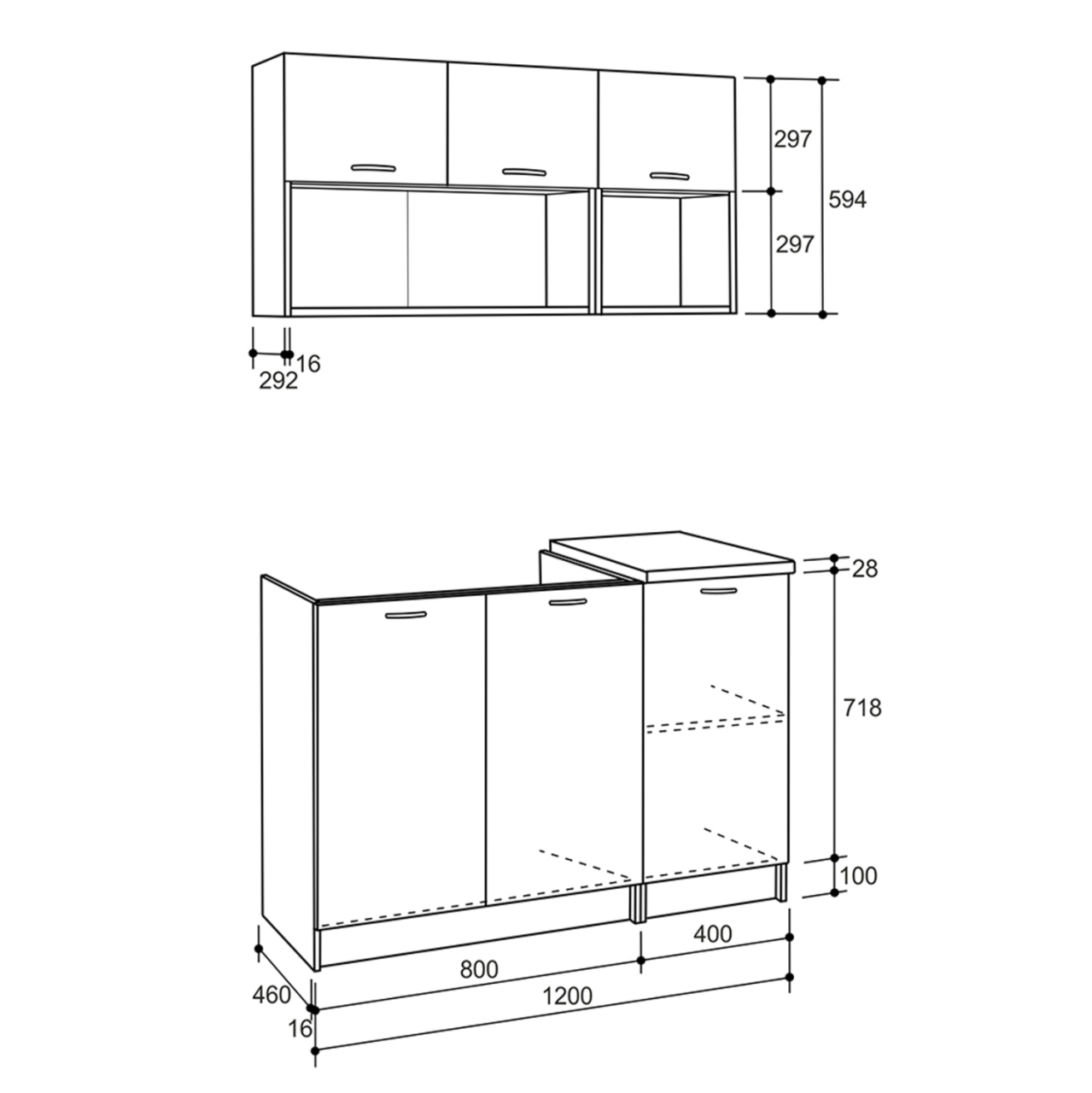 KITCHEN COMPOSITION NIKLAUS HM2438.10 MELAMINE IN GREY WITH WORKTOP IN WHITE 120x46-29,2cm. [2]