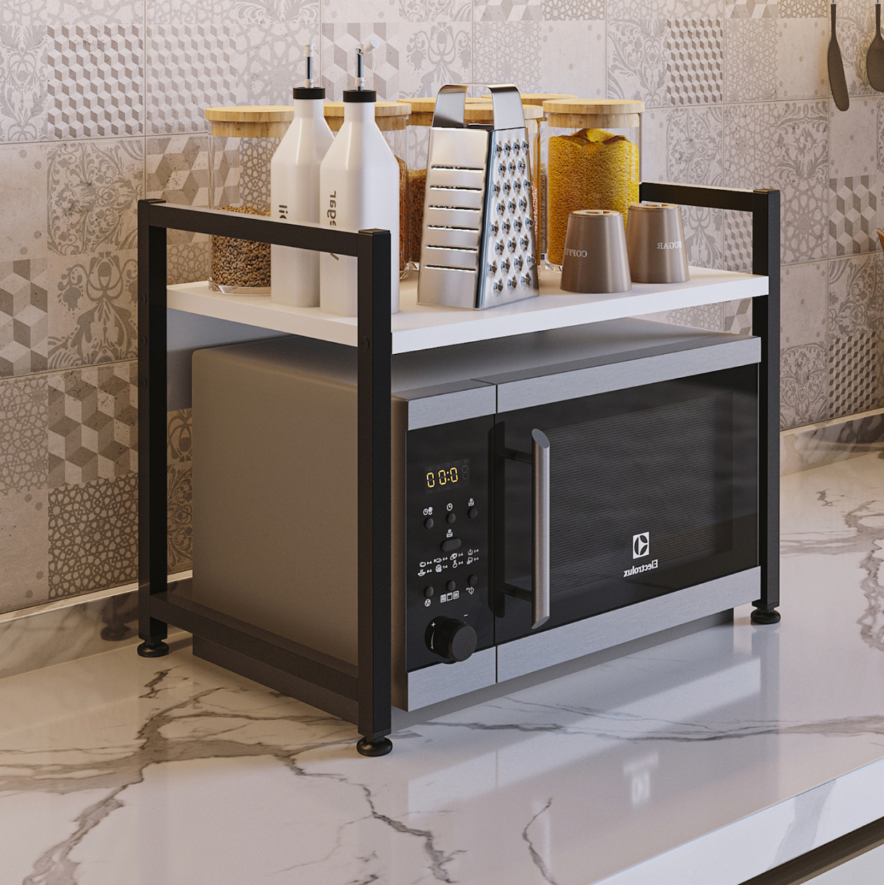 KITCHEN ORGANIZING SHELF BECKO HM18219.01 MELAMINE IN WHITE-BLACK METAL 53x35x41Hcm. [4]