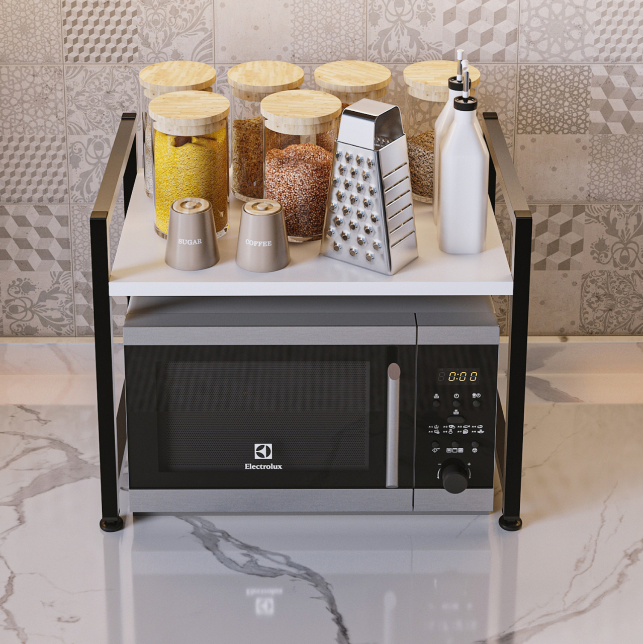 KITCHEN ORGANIZING SHELF BECKO HM18219.01 MELAMINE IN WHITE-BLACK METAL 53x35x41Hcm. [6]