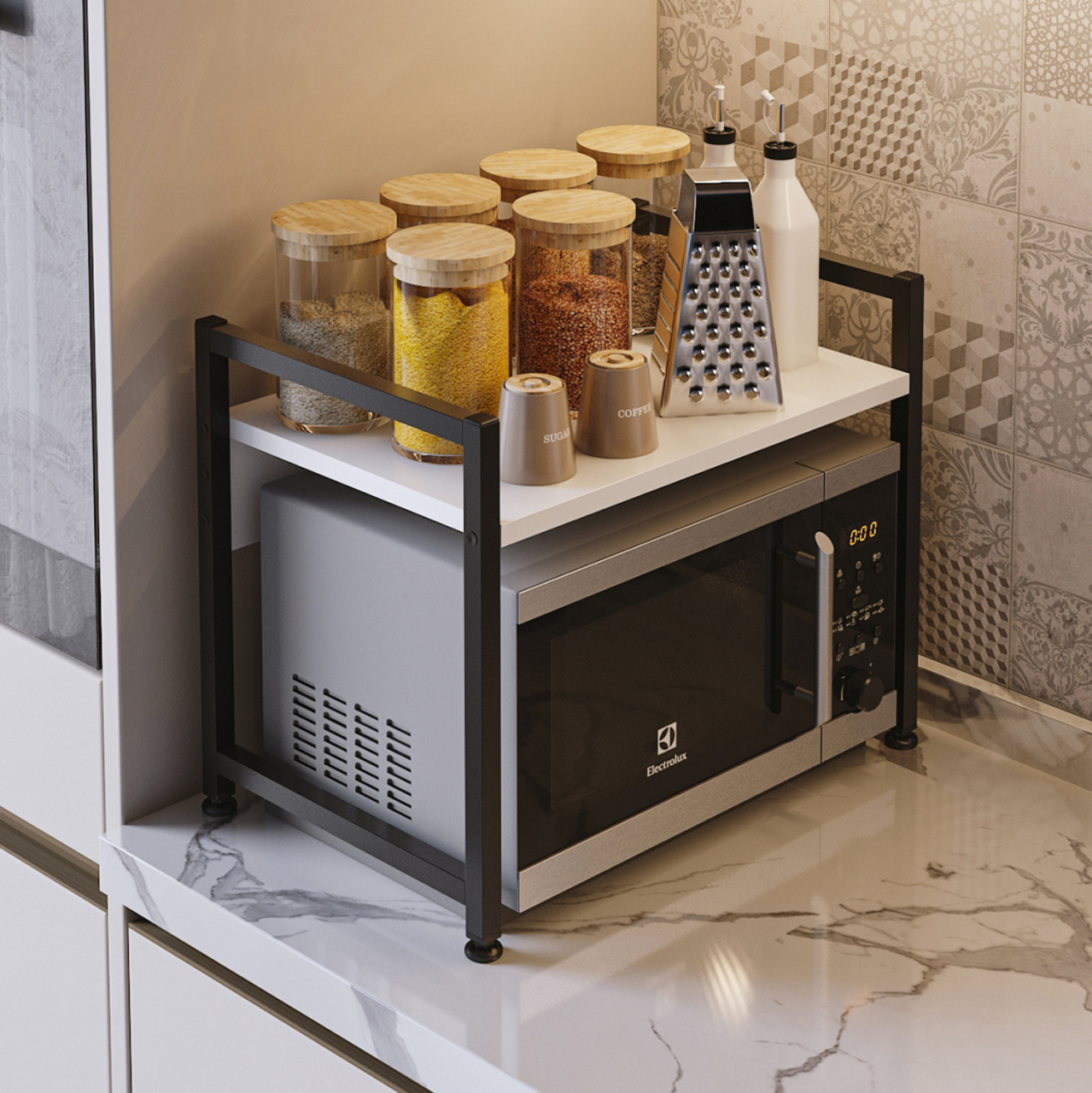 KITCHEN ORGANIZING SHELF BECKO HM18219.01 MELAMINE IN WHITE-BLACK METAL 53x35x41Hcm. [5]