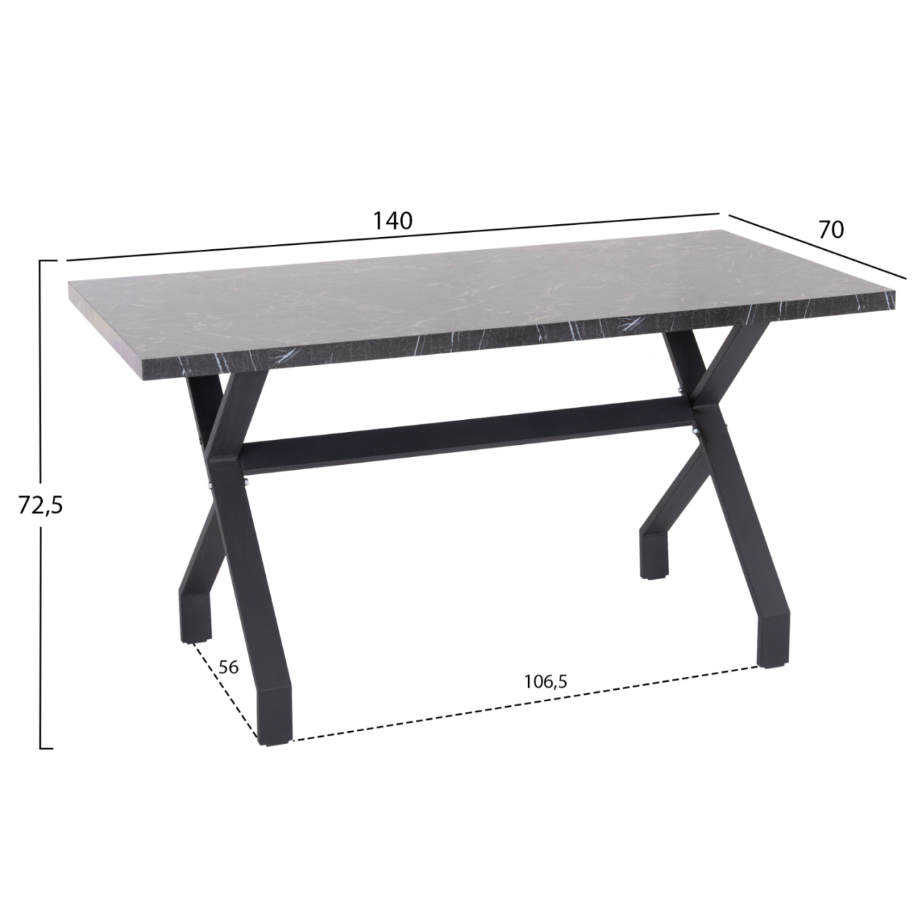 KITCHEN TABLE LANA HM18221.02 MELAMINE IN BLACK MARBLE LOOK-BLACK METAL LEGS 140x70x72.5Hcm. [2]