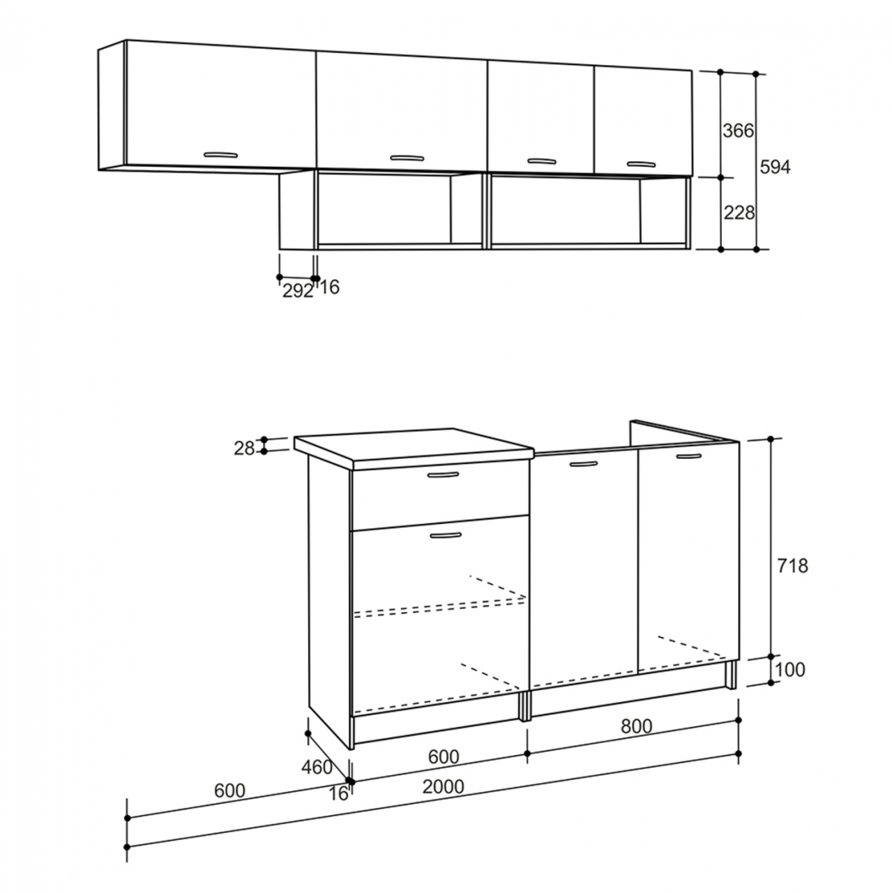 KITCHEN UNIT MELAMINE SONAMA-WHITE HM2442 200x46-29.2cm. [2]