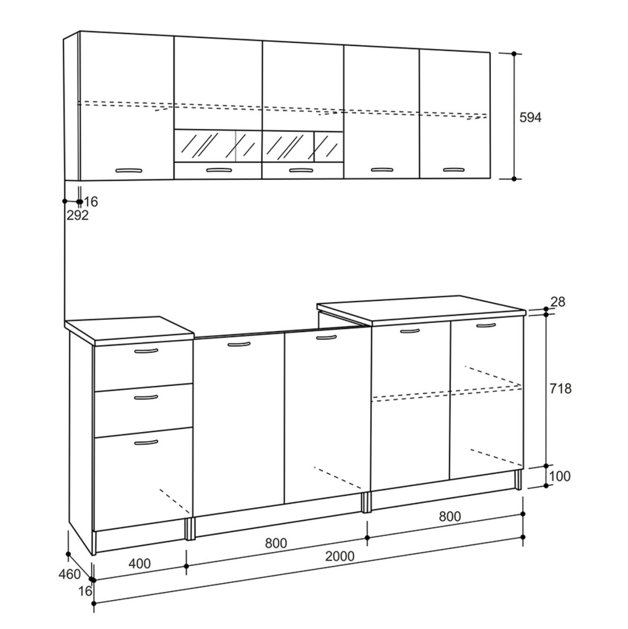 KITCHEN UNIT MELAMINE SONAMA-WHITE HM2443 200x46-29.2 cm. [2]