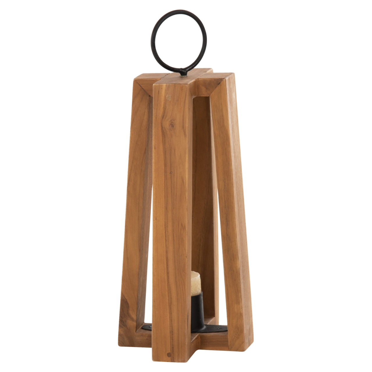 LANTERNS FOR CANDLES WITH RING HANDLES HM4276 TEAK WOOD IN NATURAL 24x24x50-61H cm. [7]