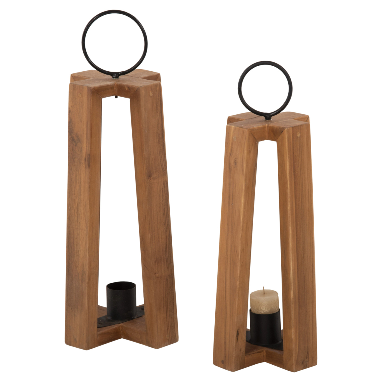 LANTERNS FOR CANDLES WITH RING HANDLES HM4276 TEAK WOOD IN NATURAL 24x24x50-61H cm. [3]